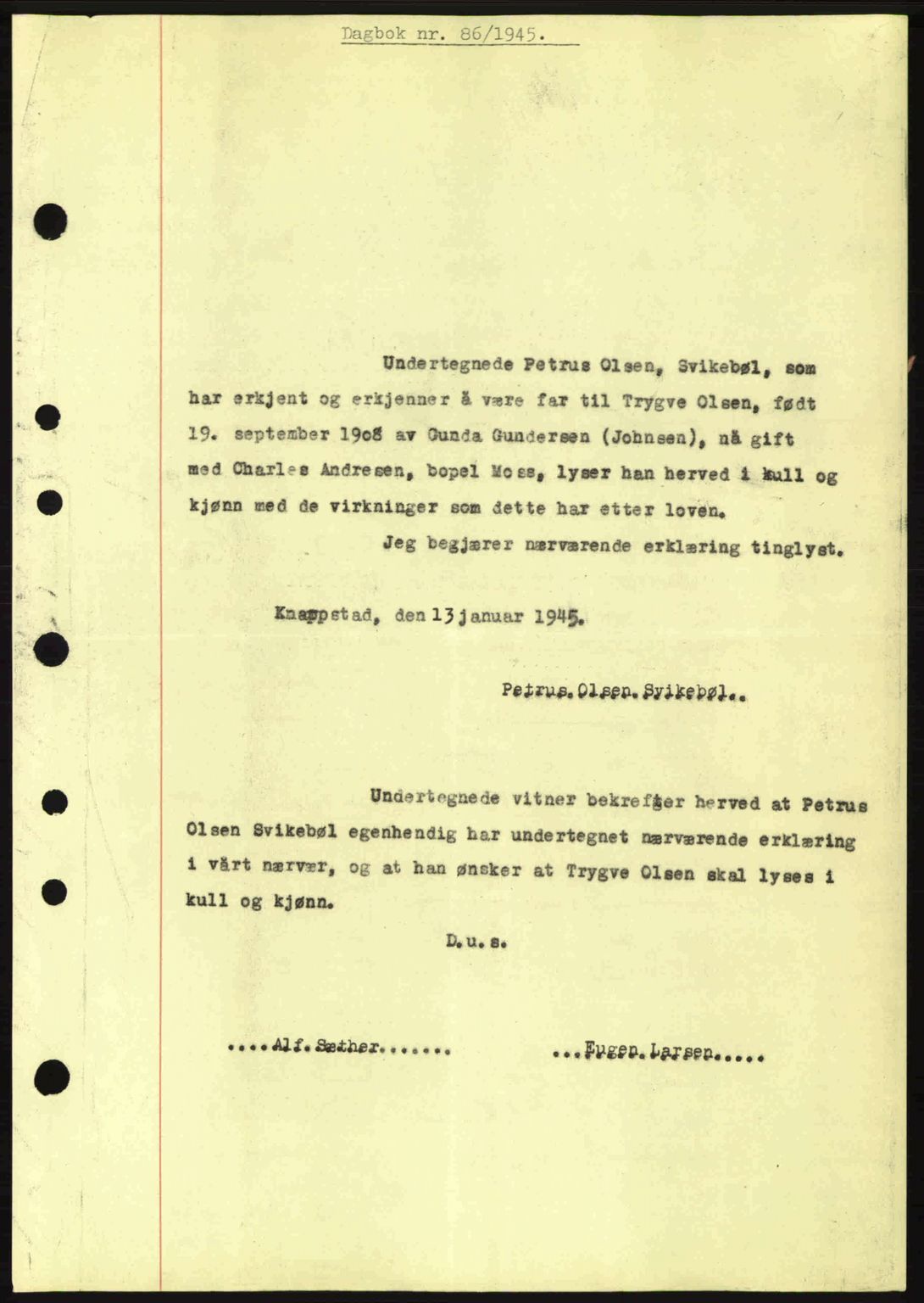 Moss sorenskriveri, SAO/A-10168: Pantebok nr. A13, 1944-1945, Dagboknr: 86/1945