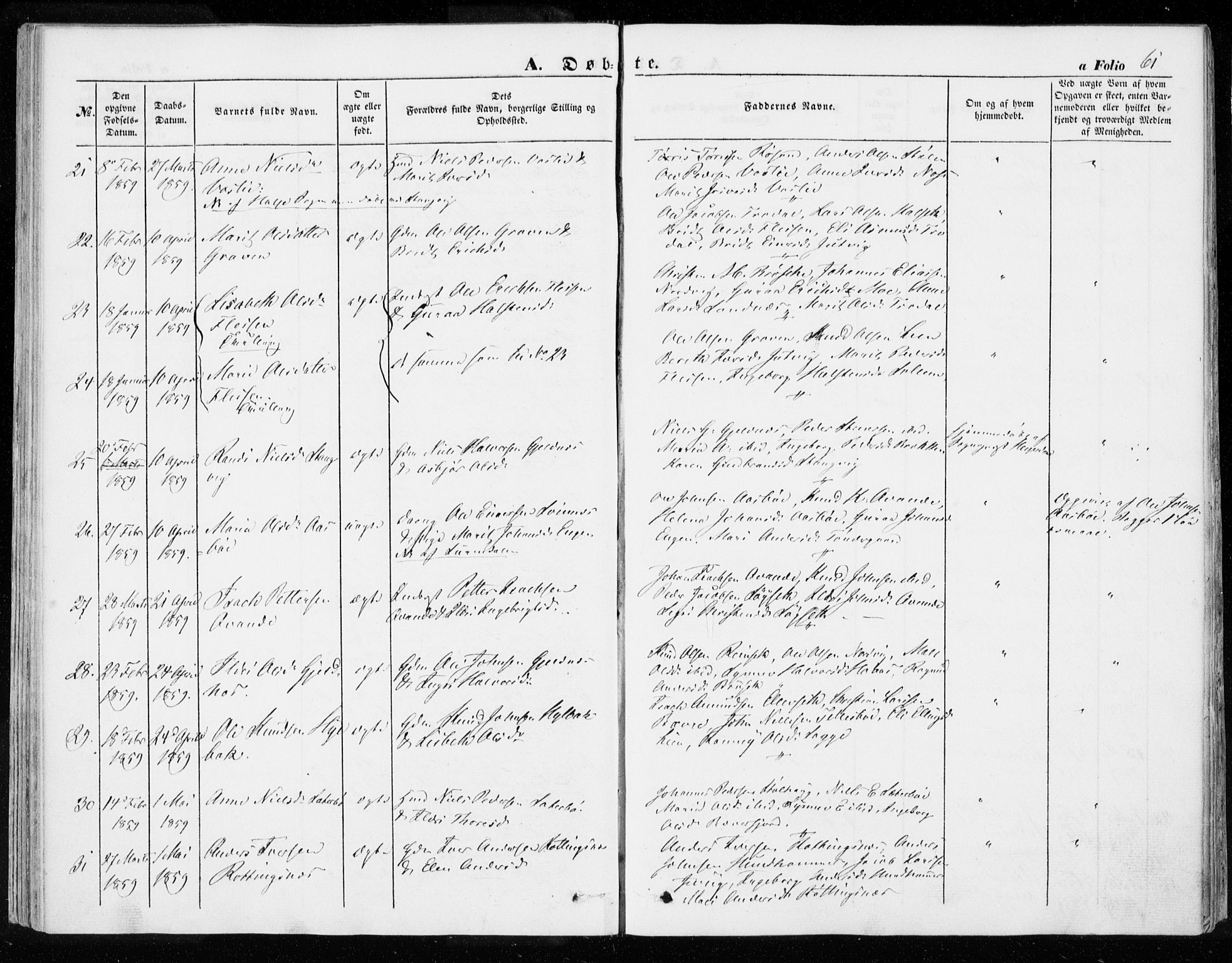 Ministerialprotokoller, klokkerbøker og fødselsregistre - Møre og Romsdal, AV/SAT-A-1454/592/L1026: Ministerialbok nr. 592A04, 1849-1867, s. 61
