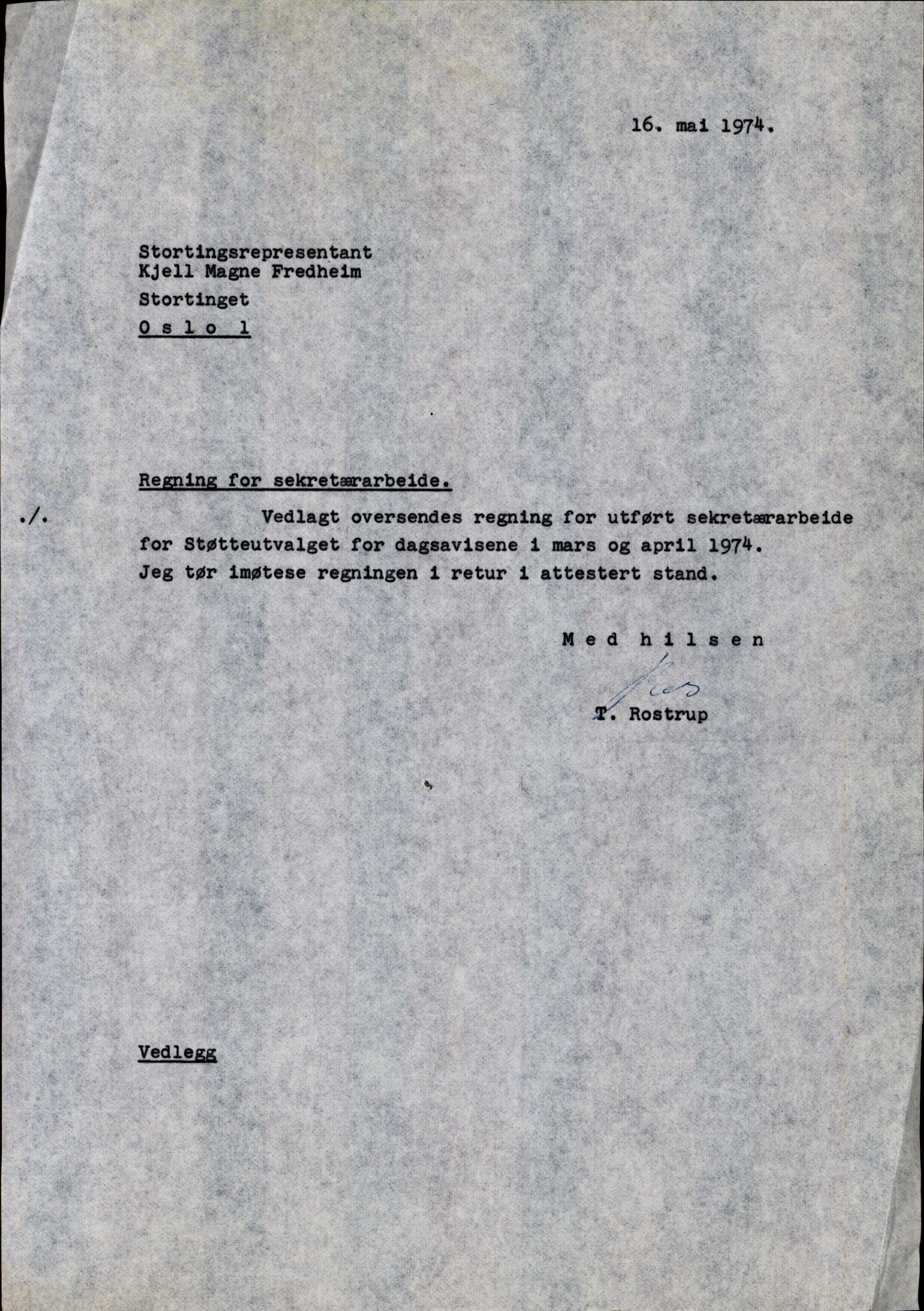 Støtteutvalget for dagsavisene, RA/S-6927/D/Da/L0001/0002: Sakarkiv / Støtteutvalget for dagsavisene. Diverse korrespondanse., 1969-1974