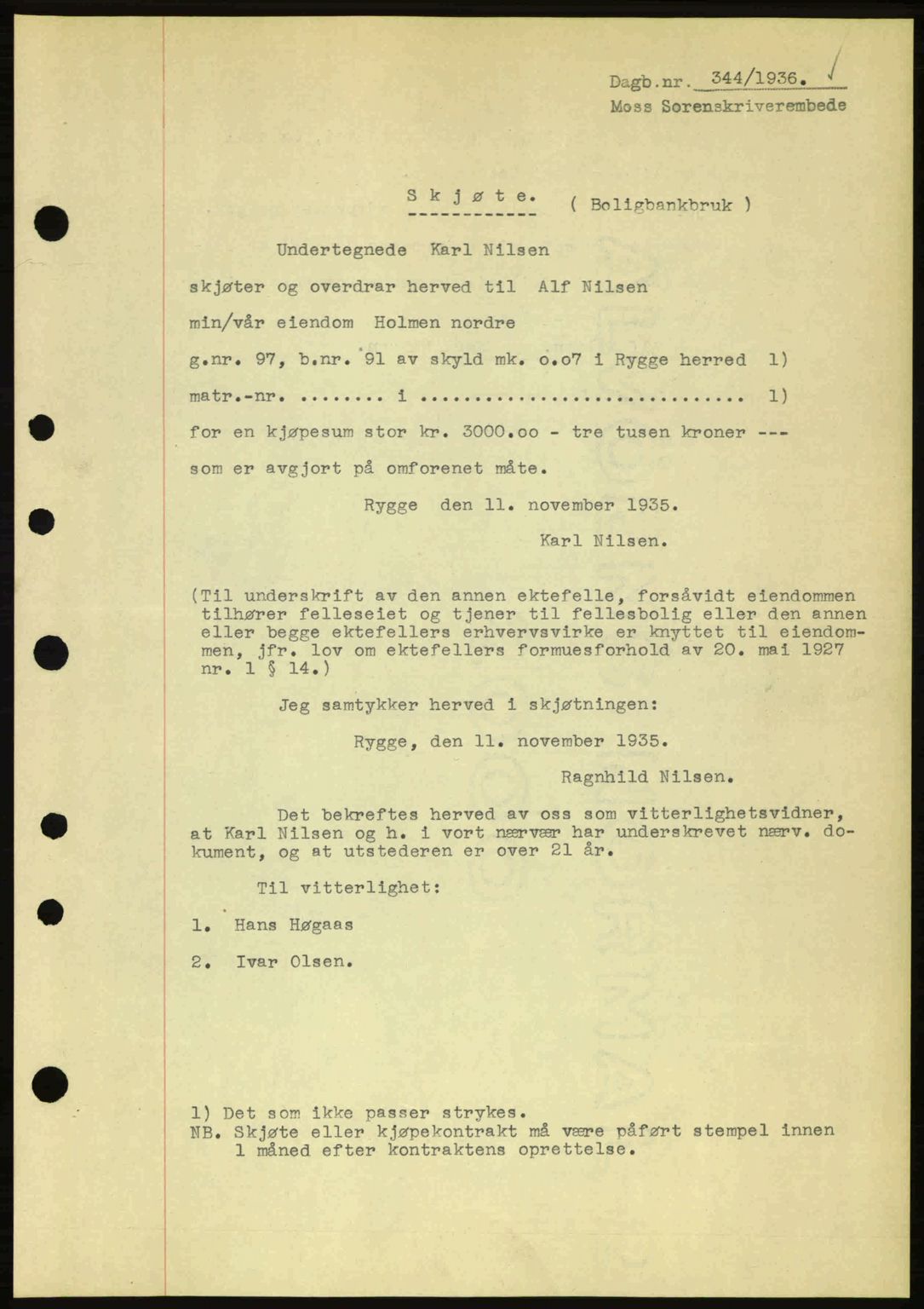 Moss sorenskriveri, SAO/A-10168: Pantebok nr. A1, 1936-1936, Dagboknr: 344/1936
