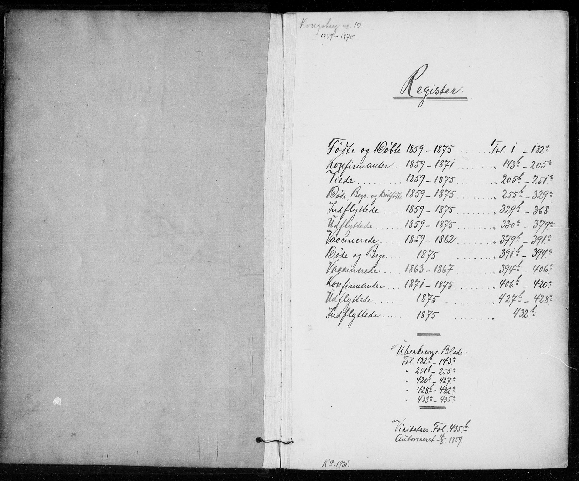 Kongsberg kirkebøker, AV/SAKO-A-22/G/Ga/L0003: Klokkerbok nr. 3, 1859-1875
