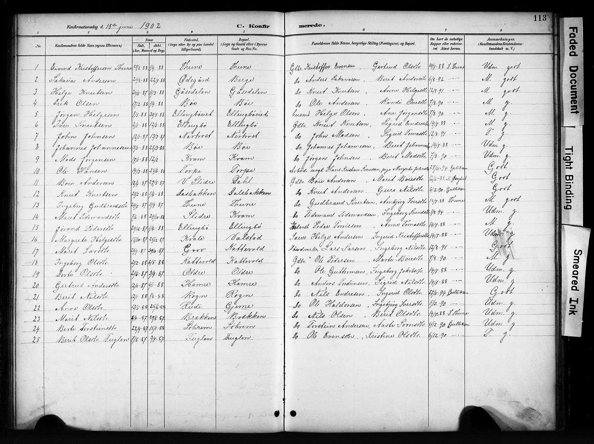 Vang prestekontor, Valdres, AV/SAH-PREST-140/H/Hb/L0006: Klokkerbok nr. 6, 1893-1918, s. 113