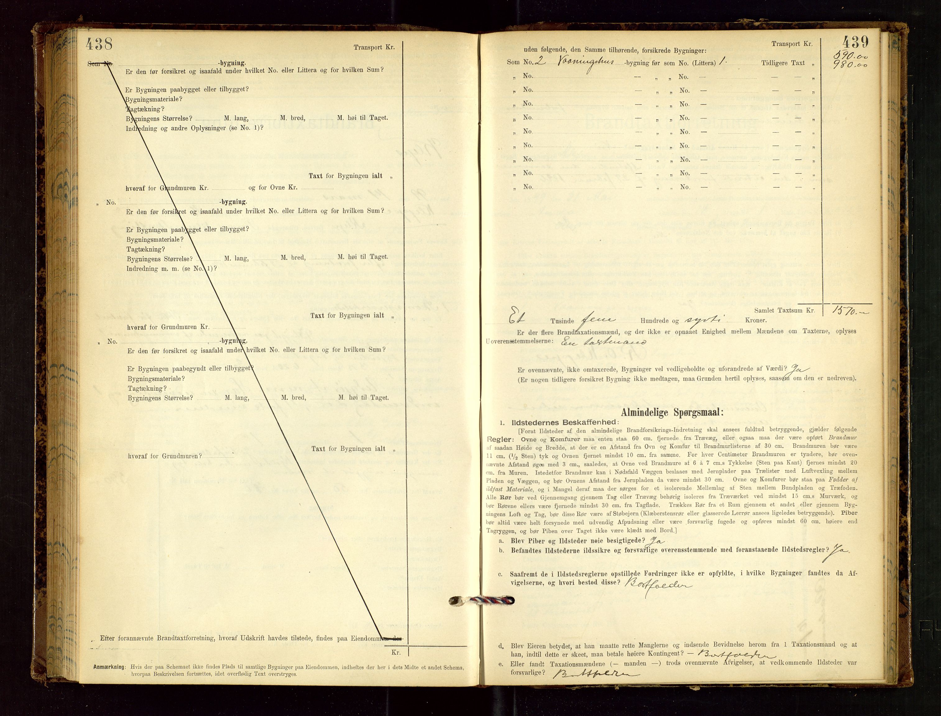 Klepp lensmannskontor, AV/SAST-A-100163/Goc/L0002: "Brandtaxationsprotokol" m/register, 1898-1902, s. 438-439