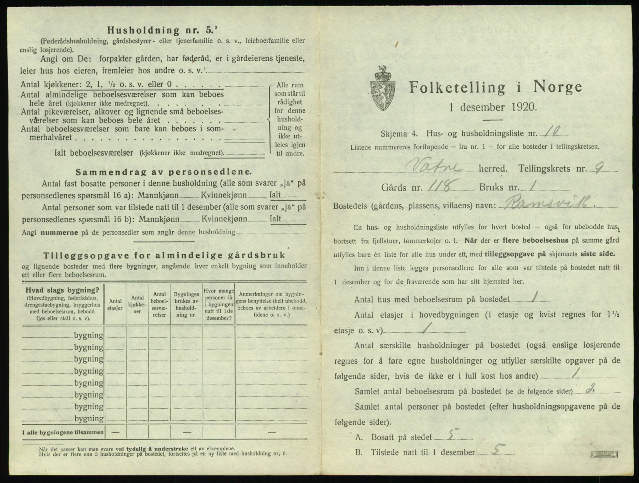 SAT, Folketelling 1920 for 1530 Vatne herred, 1920, s. 522