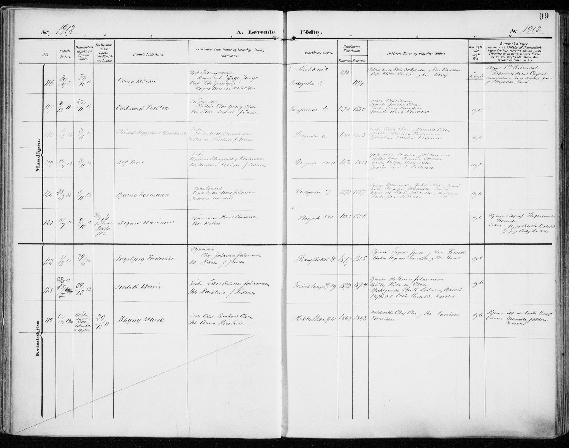 Tromsø sokneprestkontor/stiftsprosti/domprosti, AV/SATØ-S-1343/G/Ga/L0017kirke: Ministerialbok nr. 17, 1907-1917, s. 99