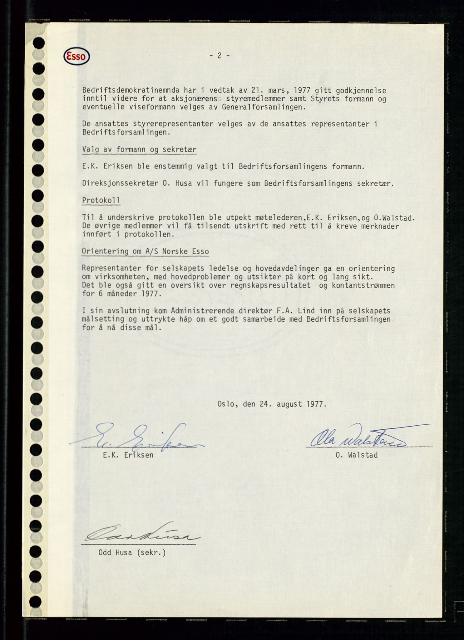 Pa 0982 - Esso Norge A/S, SAST/A-100448/A/Aa/L0003/0004: Den administrerende direksjon Board minutes (styrereferater) og Bedriftforsamlingsprotokoll / Bedriftforsamlingsprotokoll, 1977-1993, s. 3