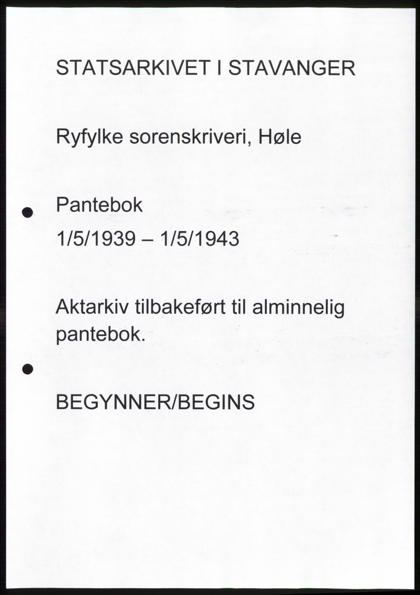 Ryfylke tingrett, AV/SAST-A-100055/002/G/Gb/L0170: Pantebok nr. 170, 1939-1943