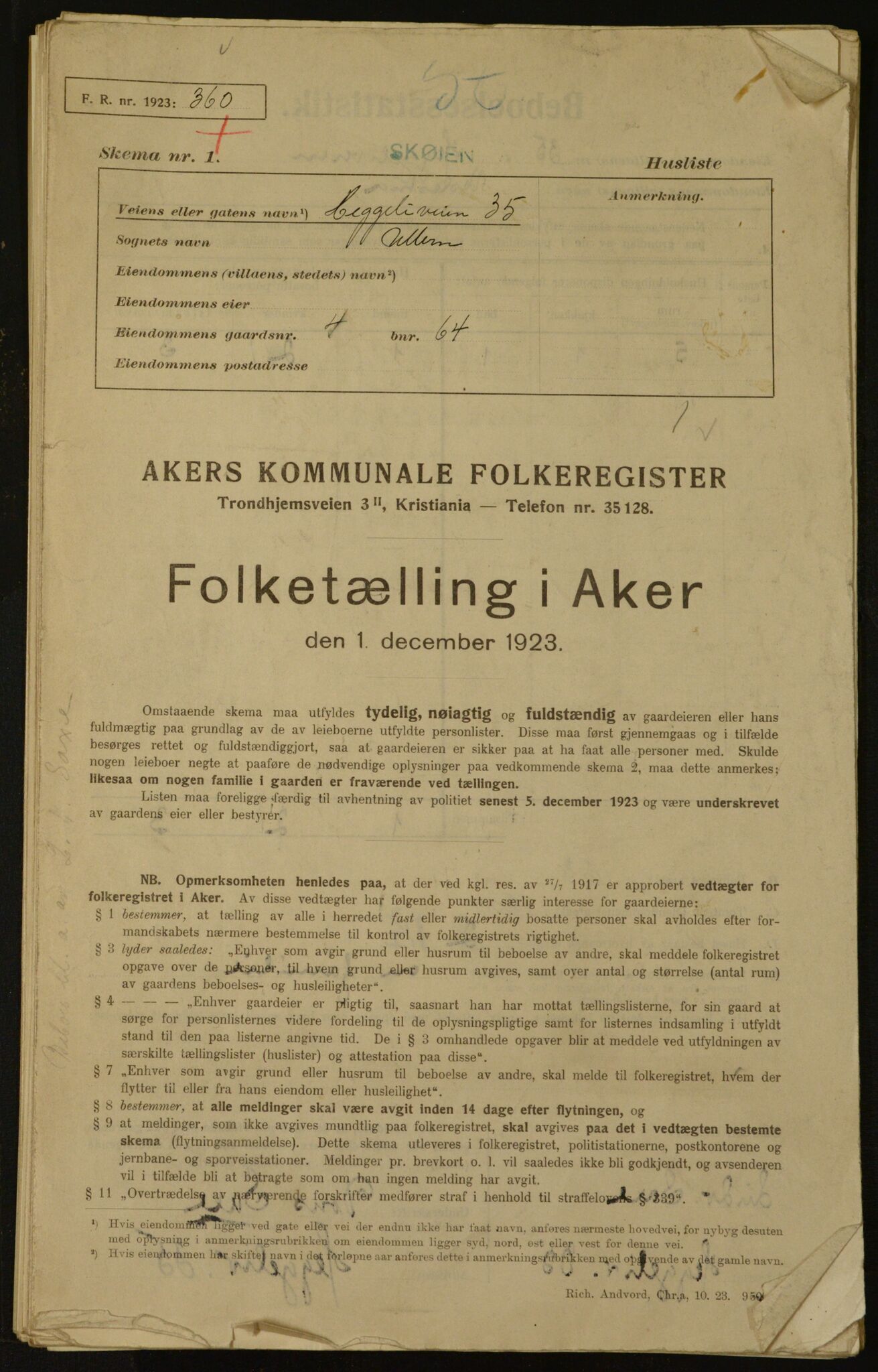 , Kommunal folketelling 1.12.1923 for Aker, 1923, s. 2295