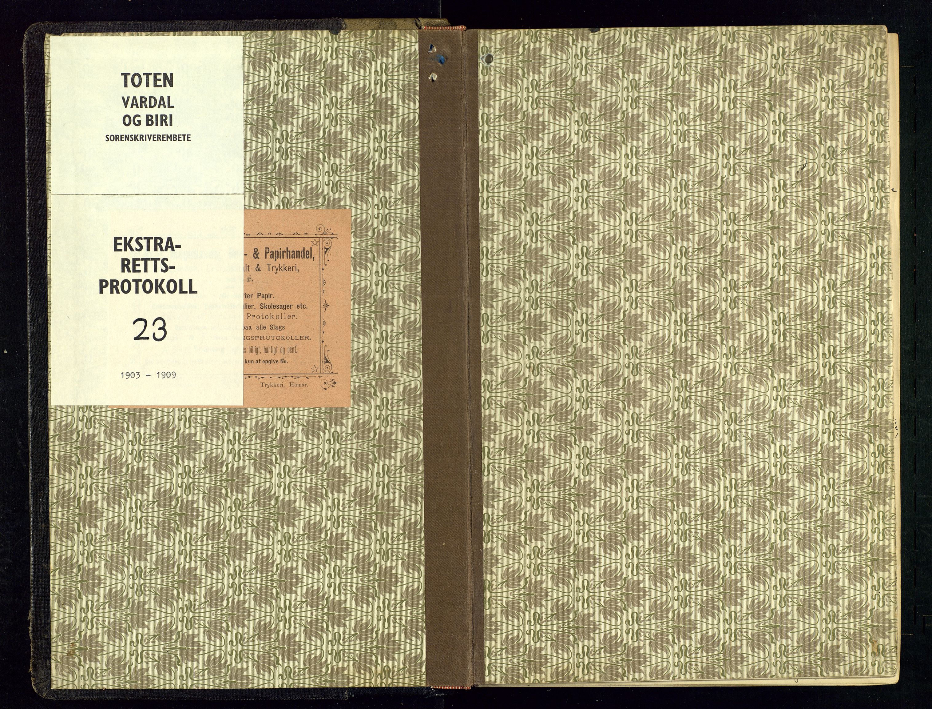 Toten tingrett, SAH/TING-006/G/Gc/Gca/L0023: Ekstrarettsprotokoll, 1903-1909