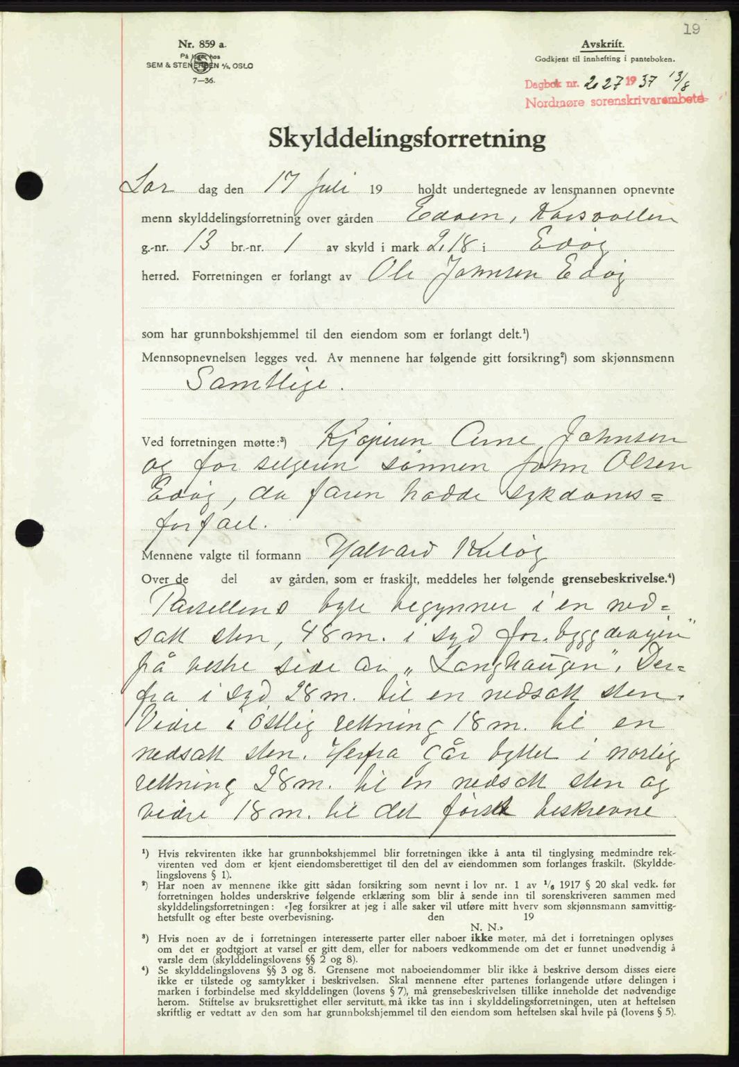 Nordmøre sorenskriveri, SAT/A-4132/1/2/2Ca: Pantebok nr. A82, 1937-1938, Dagboknr: 2027/1937