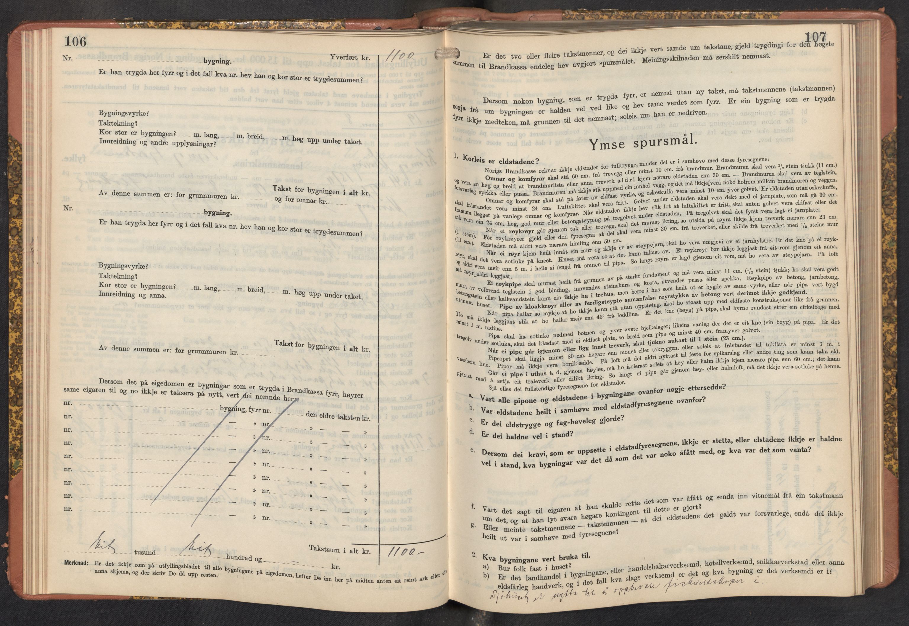 Lensmannen i Kinn, AV/SAB-A-28801/0012/L0006: Branntakstprotokoll, skjematakst, 1938-1950, s. 106-107