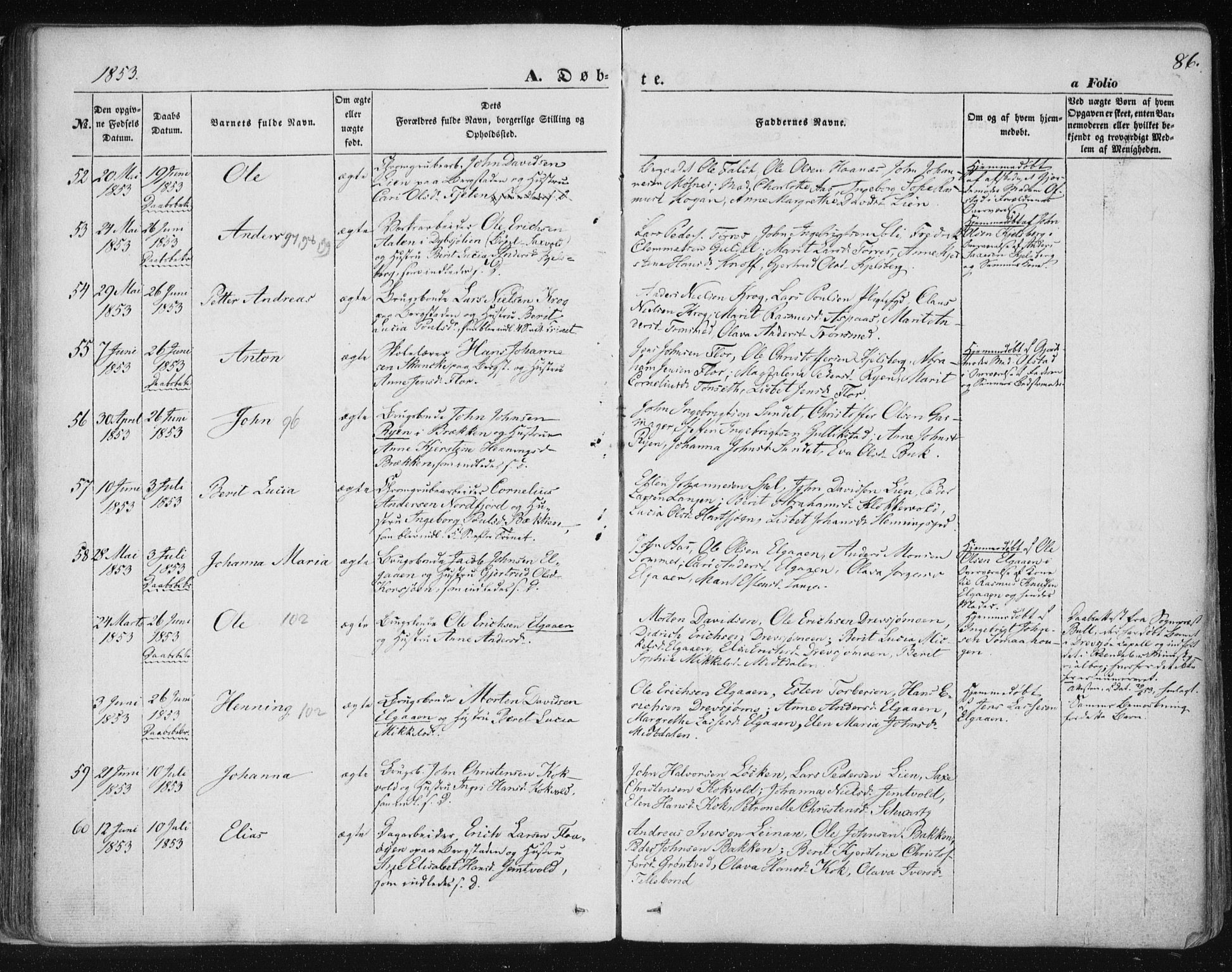 Ministerialprotokoller, klokkerbøker og fødselsregistre - Sør-Trøndelag, AV/SAT-A-1456/681/L0931: Ministerialbok nr. 681A09, 1845-1859, s. 86