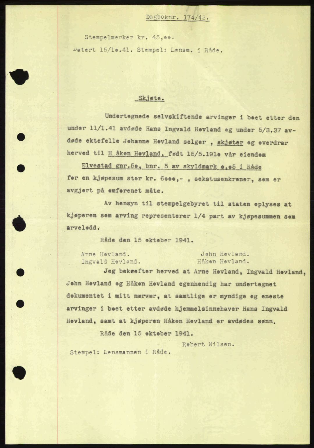 Moss sorenskriveri, SAO/A-10168: Pantebok nr. A9, 1941-1942, Dagboknr: 174/1942