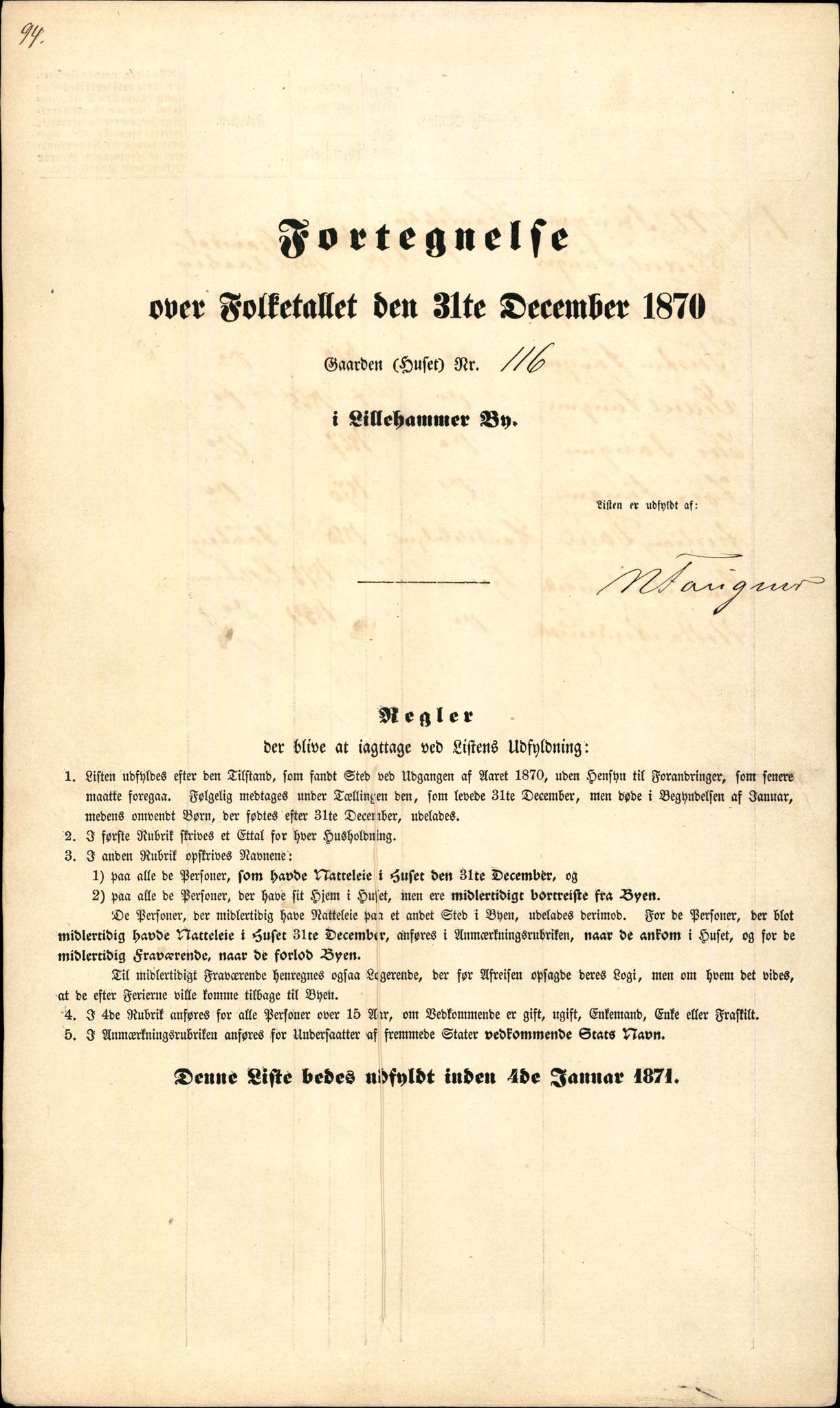 RA, Folketelling 1870 for 0501 Lillehammer kjøpstad, 1870, s. 94