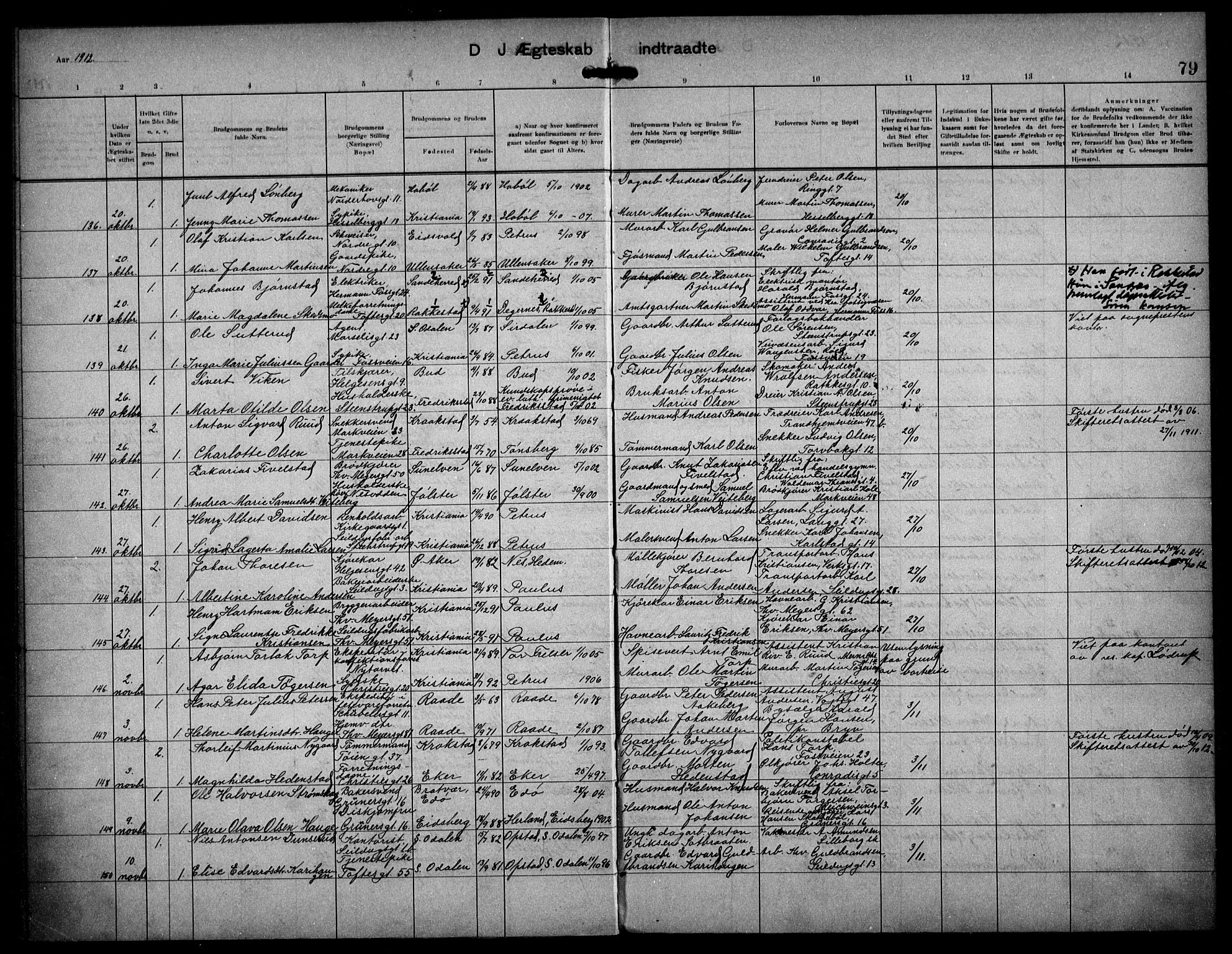 Paulus prestekontor Kirkebøker, AV/SAO-A-10871/F/Fa/L0017: Ministerialbok nr. 17, 1906-1917, s. 79