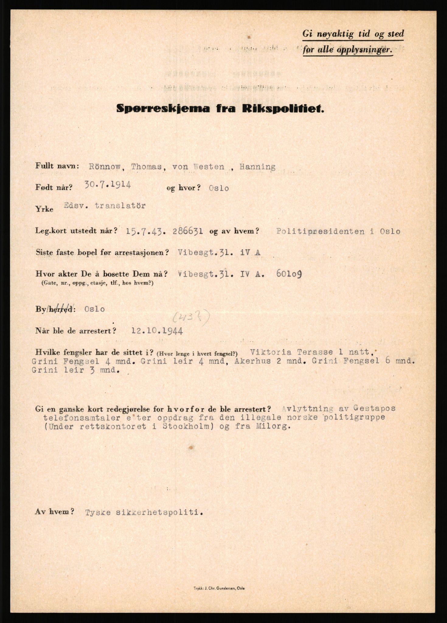Rikspolitisjefen, AV/RA-S-1560/L/L0014: Pettersen, Aksel - Savosnick, Ernst, 1940-1945, s. 1000