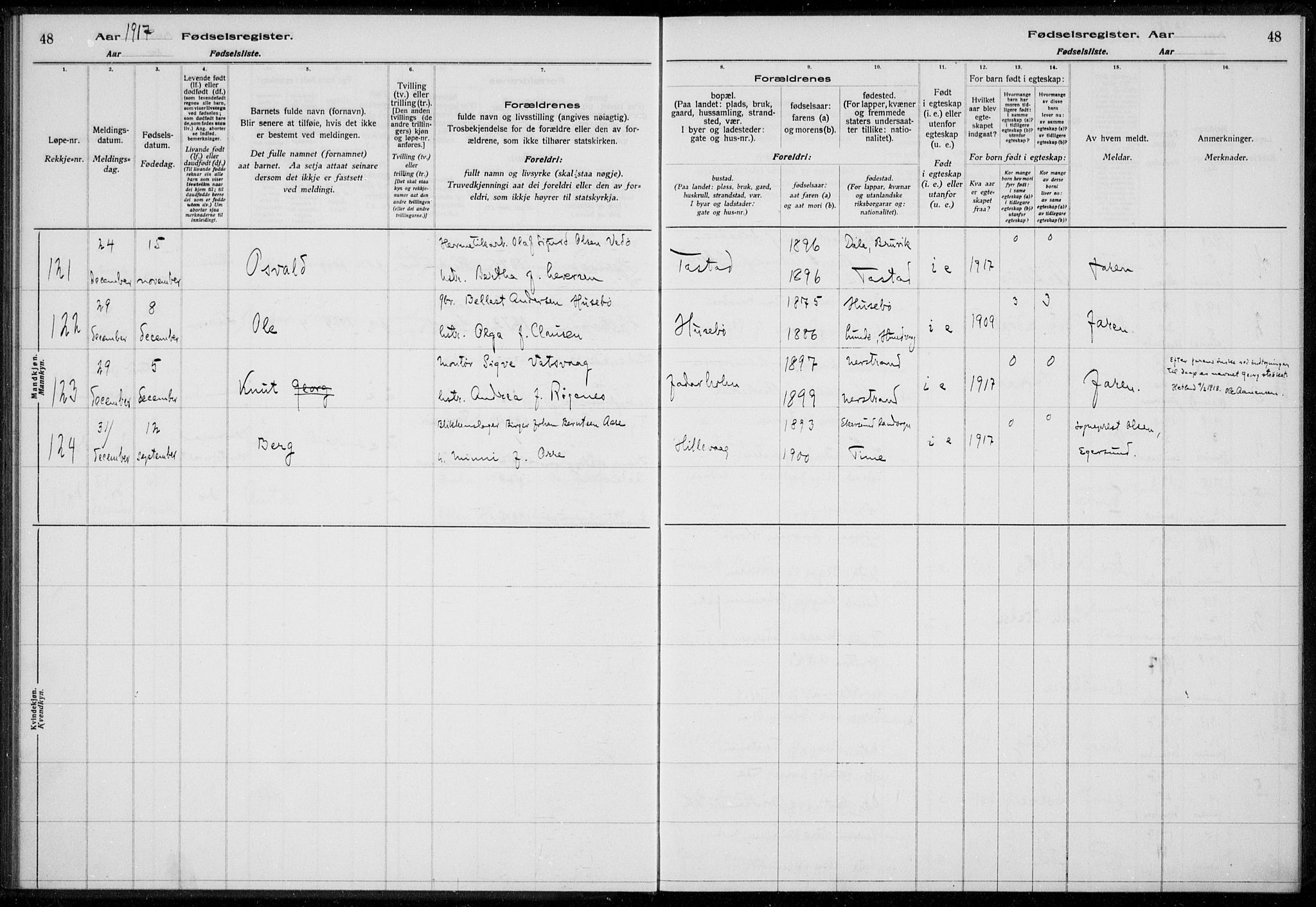 Hetland sokneprestkontor, AV/SAST-A-101826/70/704BA/L0003: Fødselsregister nr. 1, 1916-1923, s. 48