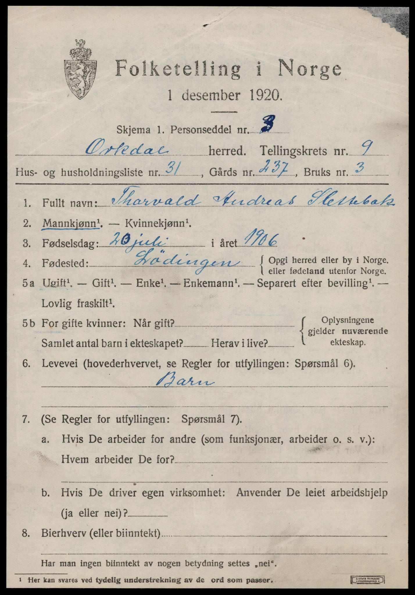 SAT, Folketelling 1920 for 1638 Orkdal herred, 1920, s. 7246