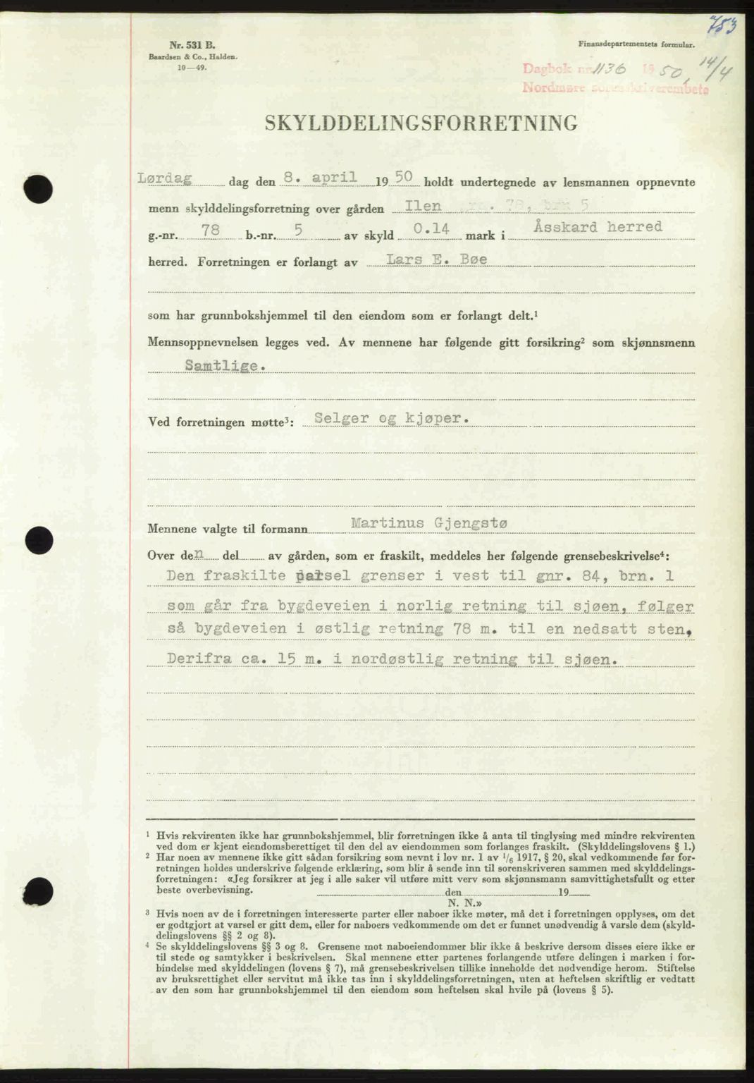 Nordmøre sorenskriveri, SAT/A-4132/1/2/2Ca: Pantebok nr. A114, 1950-1950, Dagboknr: 1136/1950