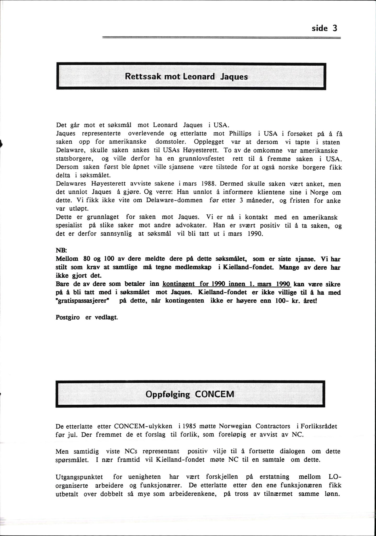 Pa 1660 - Kielland- fondet, AV/SAST-A-102242/X/Xa/L0001: Rapport til overlevende og etterlatte/ Kielland Bulletin, 1980-1998