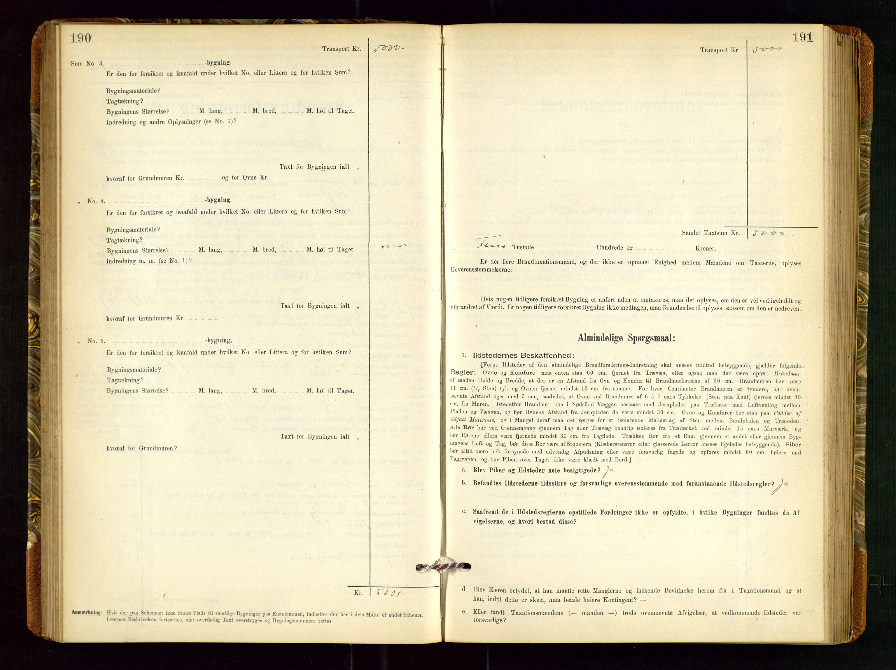 Torvestad lensmannskontor, AV/SAST-A-100307/1/Gob/L0002: "Brandtakstprotokol for Lensmanden i Torvestad", 1900-1905, s. 190-191