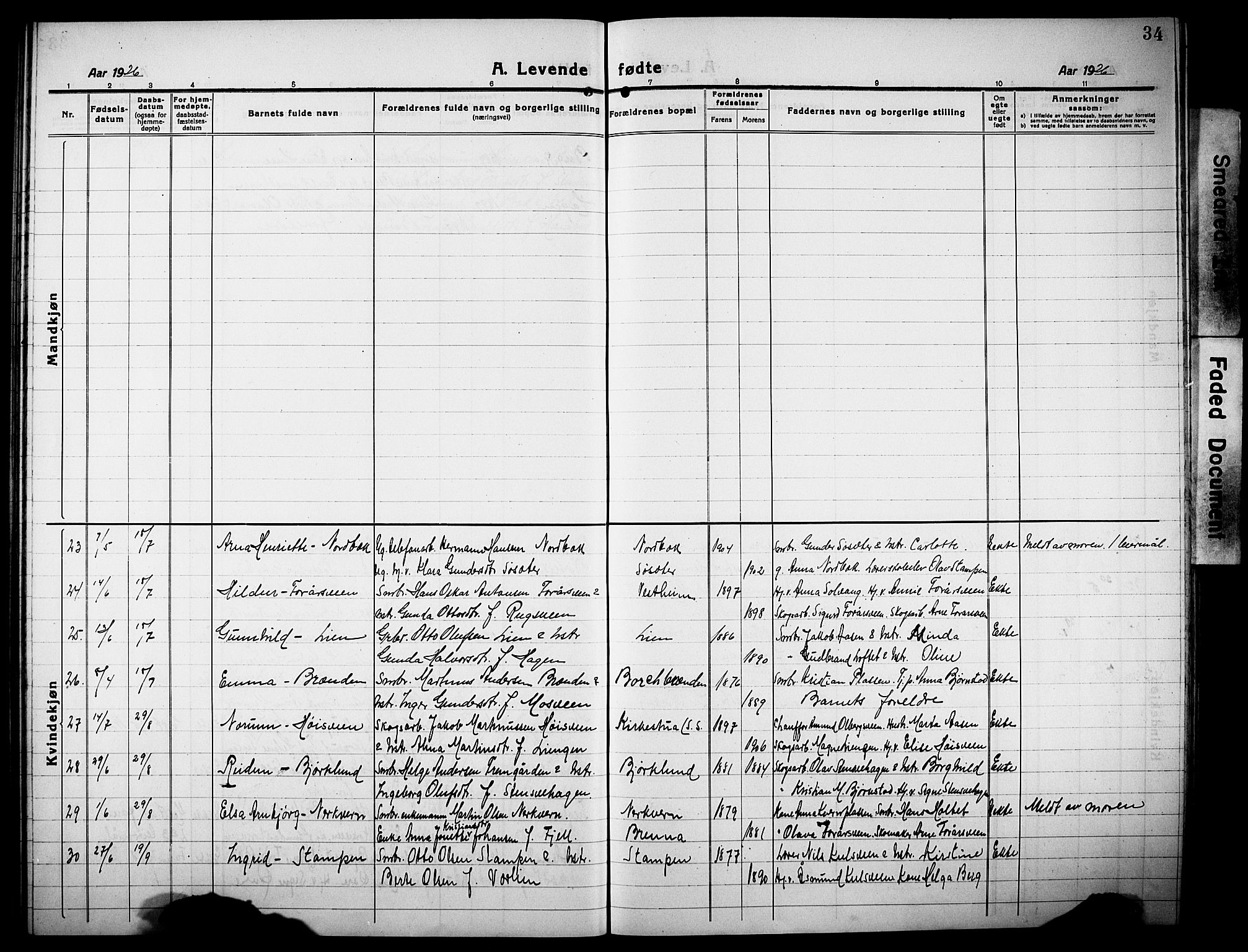 Elverum prestekontor, AV/SAH-PREST-044/H/Ha/Hab/L0013: Klokkerbok nr. 13, 1919-1933, s. 34