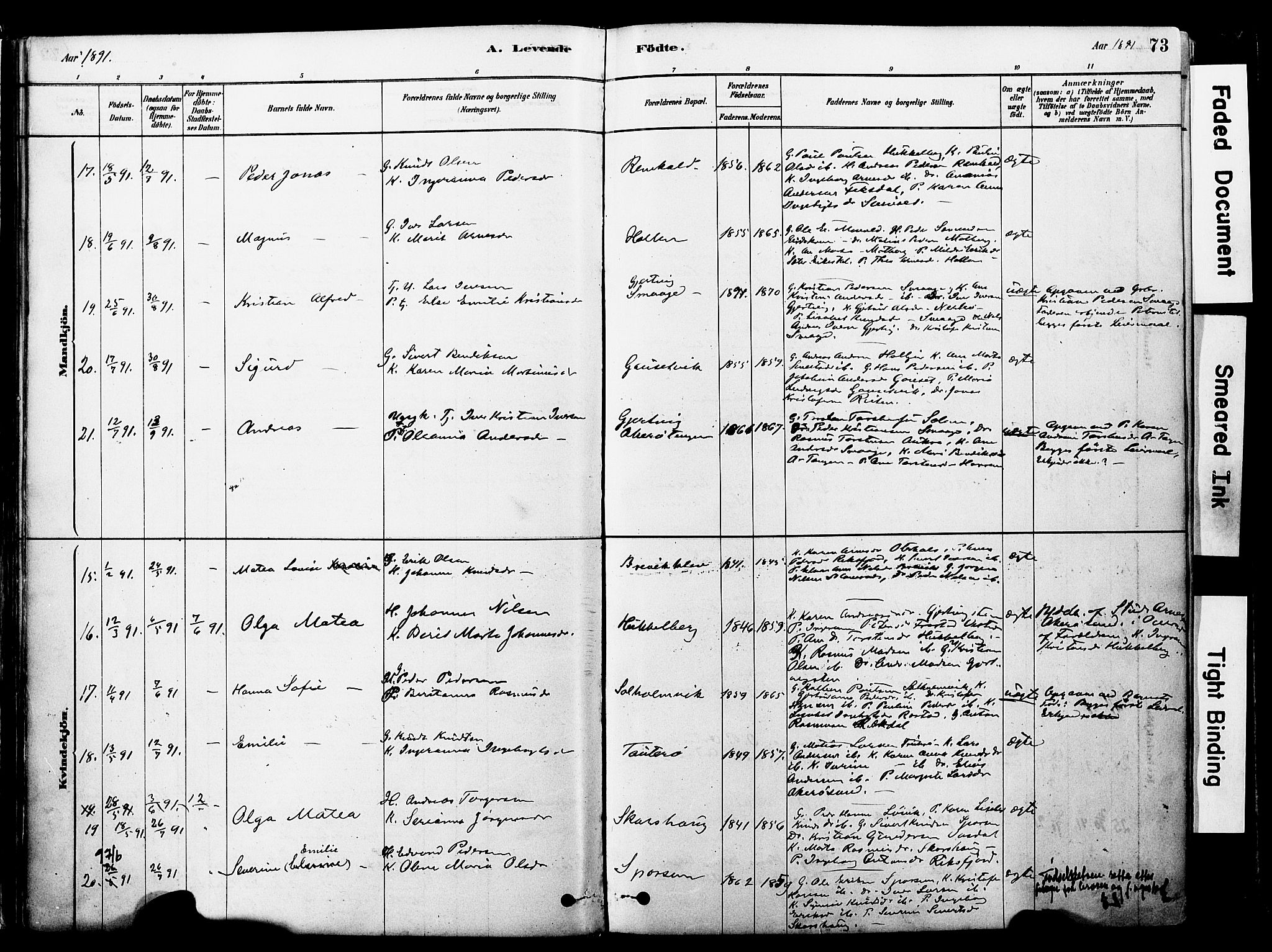 Ministerialprotokoller, klokkerbøker og fødselsregistre - Møre og Romsdal, SAT/A-1454/560/L0721: Ministerialbok nr. 560A05, 1878-1917, s. 73