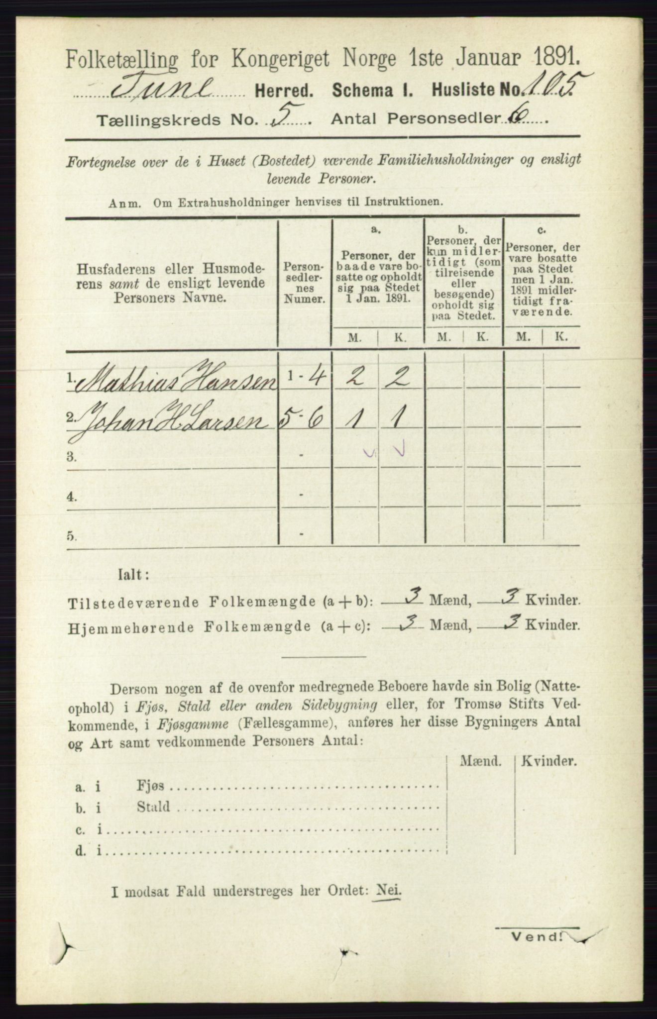 RA, Folketelling 1891 for 0130 Tune herred, 1891, s. 3266