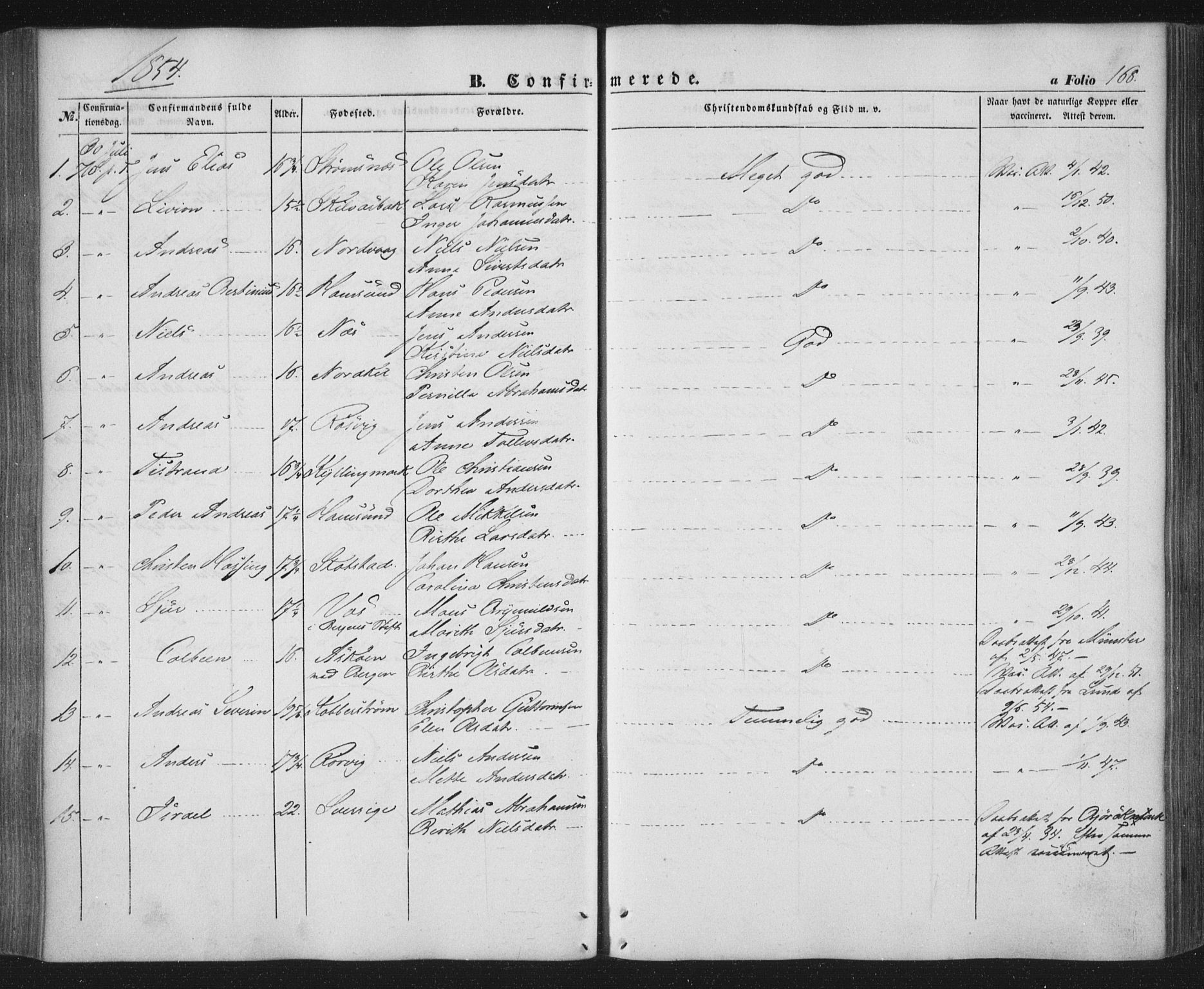 Ministerialprotokoller, klokkerbøker og fødselsregistre - Nordland, AV/SAT-A-1459/859/L0844: Ministerialbok nr. 859A04, 1849-1862, s. 168