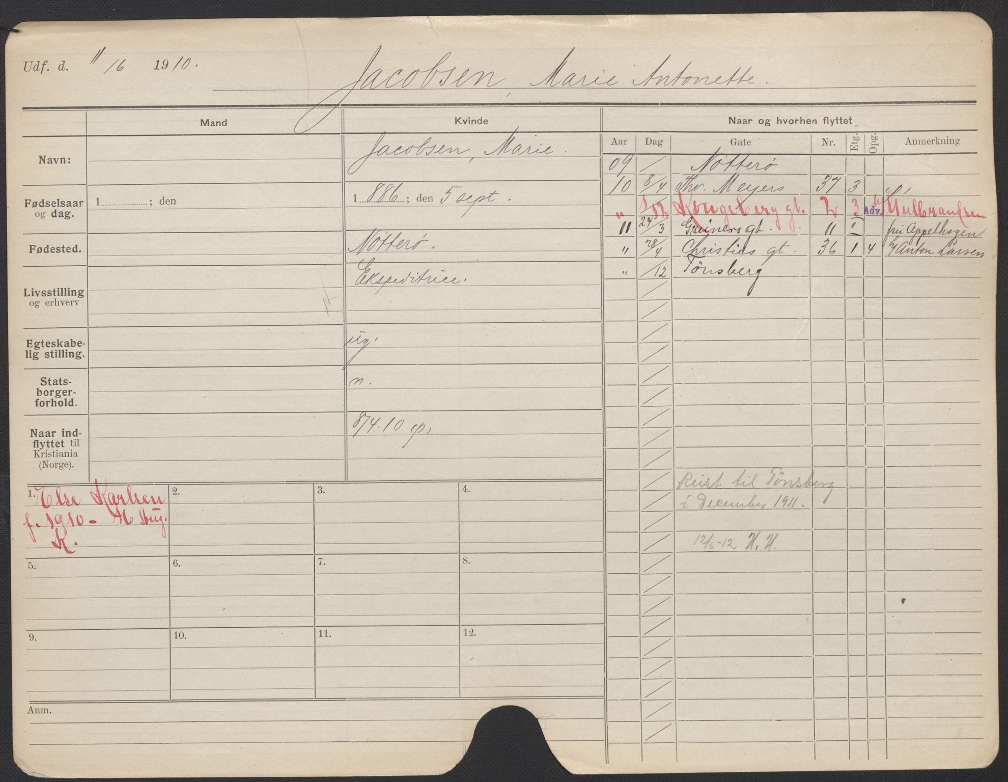 Oslo folkeregister, Registerkort, AV/SAO-A-11715/F/Fa/Fac/L0017: Kvinner, 1906-1914, s. 253a