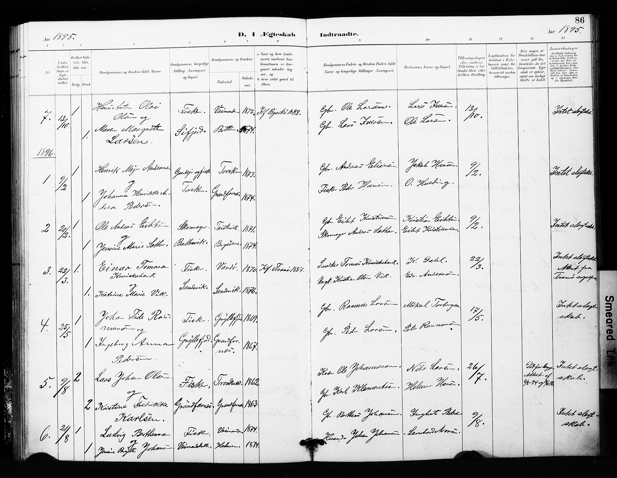 Berg sokneprestkontor, AV/SATØ-S-1318/G/Ga/Gaa/L0006kirke: Ministerialbok nr. 6, 1894-1904, s. 86