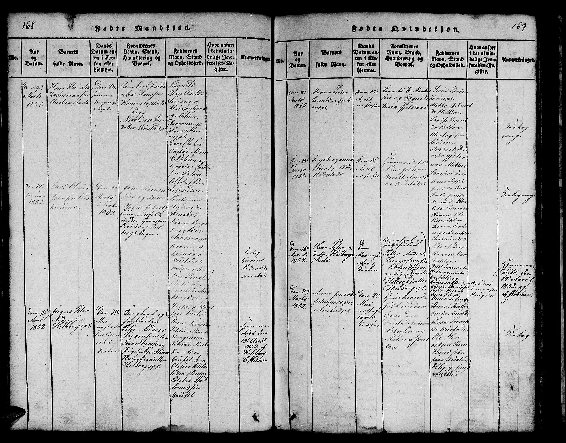 Ministerialprotokoller, klokkerbøker og fødselsregistre - Nord-Trøndelag, AV/SAT-A-1458/731/L0310: Klokkerbok nr. 731C01, 1816-1874, s. 168-169