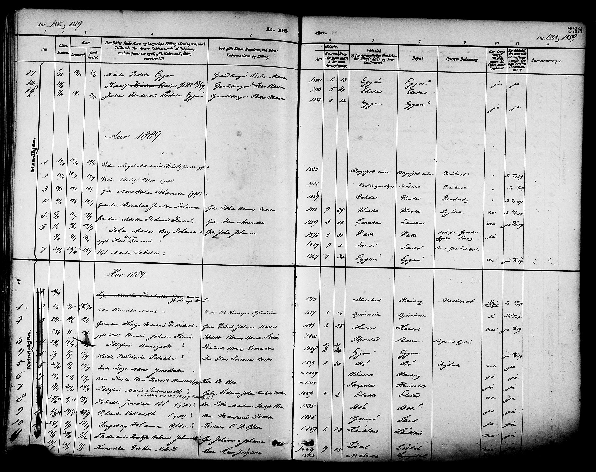 Ministerialprotokoller, klokkerbøker og fødselsregistre - Nordland, SAT/A-1459/880/L1133: Ministerialbok nr. 880A07, 1888-1898, s. 238