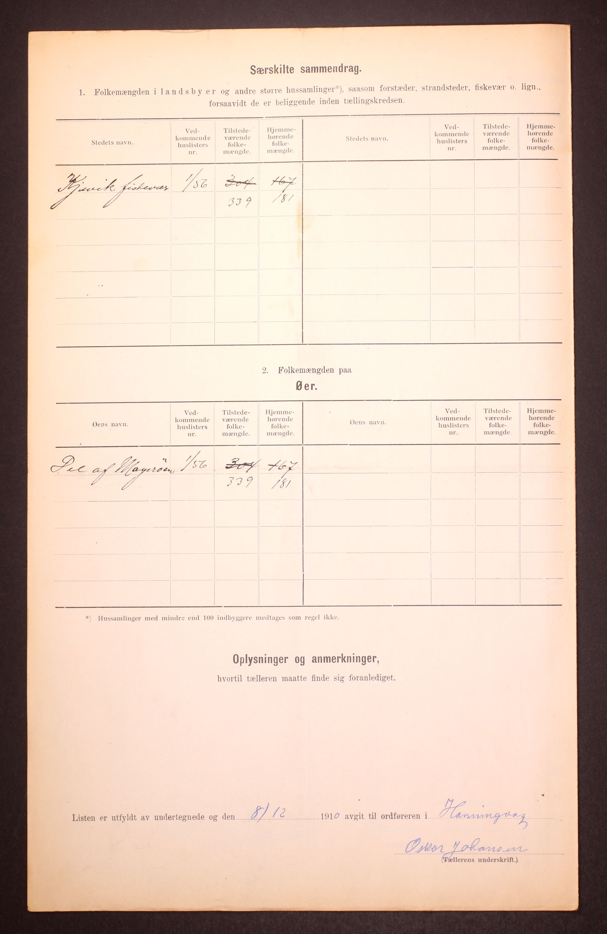 RA, Folketelling 1910 for 2019 Kjelvik herred, 1910, s. 30