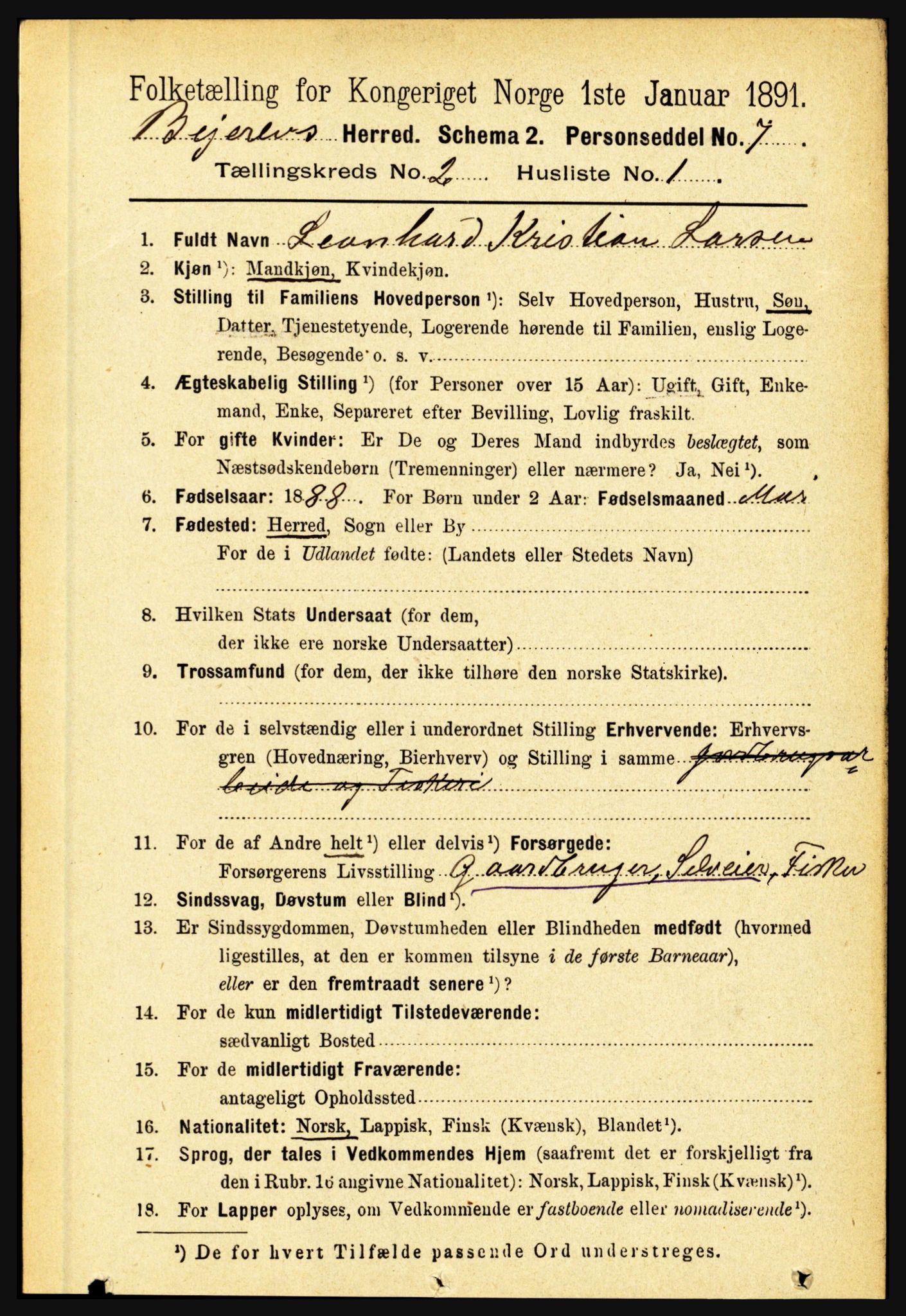 RA, Folketelling 1891 for 1839 Beiarn herred, 1891, s. 391