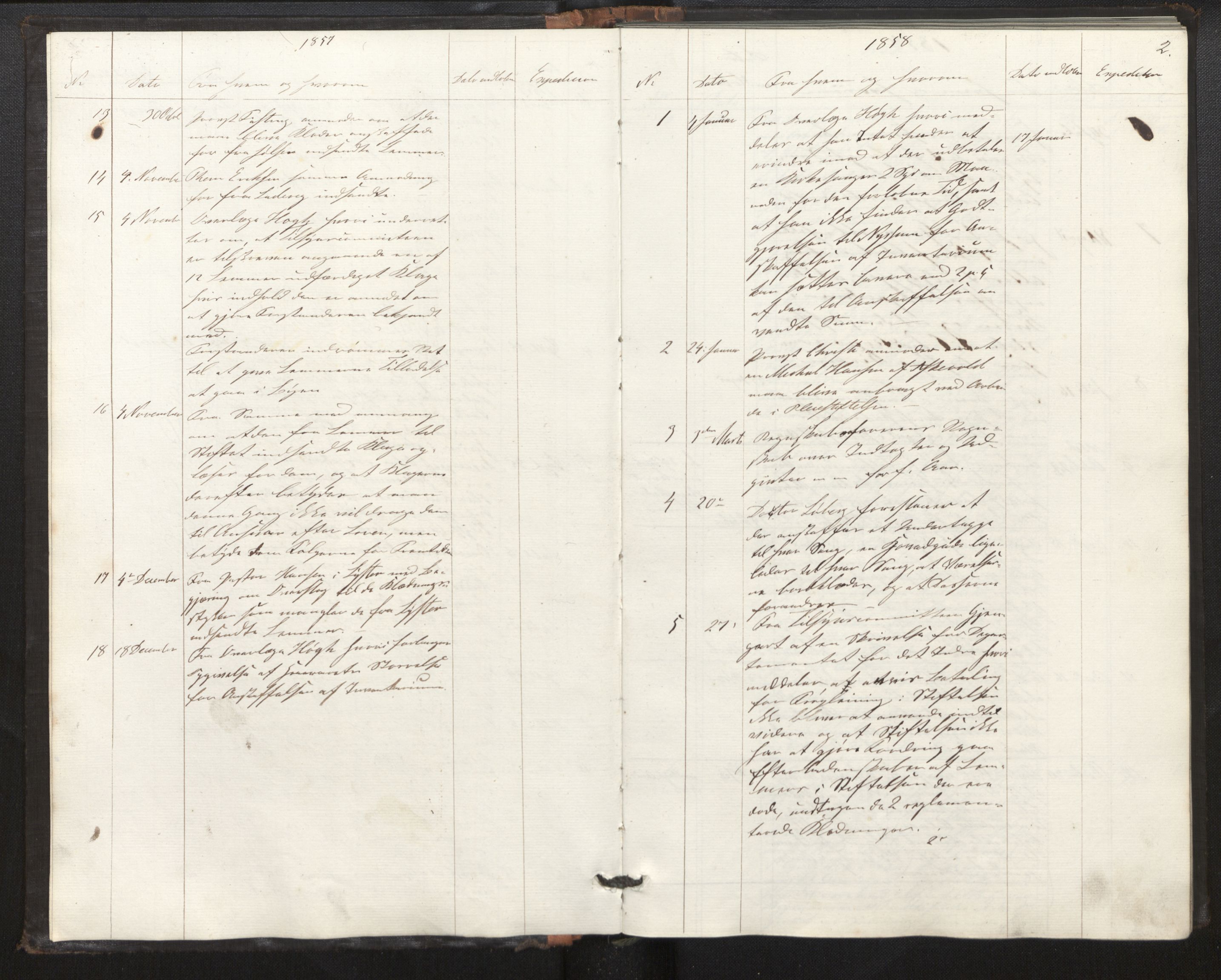 Lepraarkiver - Pleiestiftelsen for spedalske no.1, AV/SAB-A-60601/B.c/L0001: Journal, 1857-1882, s. 1b-2a