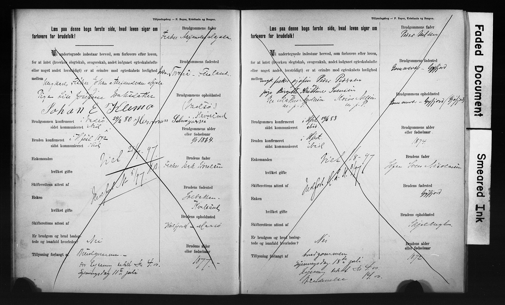 Hammerfest sokneprestkontor, AV/SATØ-S-1347/I/Ib/L0070/0004: Lysningsprotokoll nr. 70.4, 1896-1899