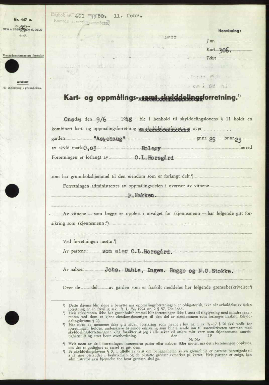 Romsdal sorenskriveri, SAT/A-4149/1/2/2C: Pantebok nr. A32, 1950-1950, Dagboknr: 461/1950