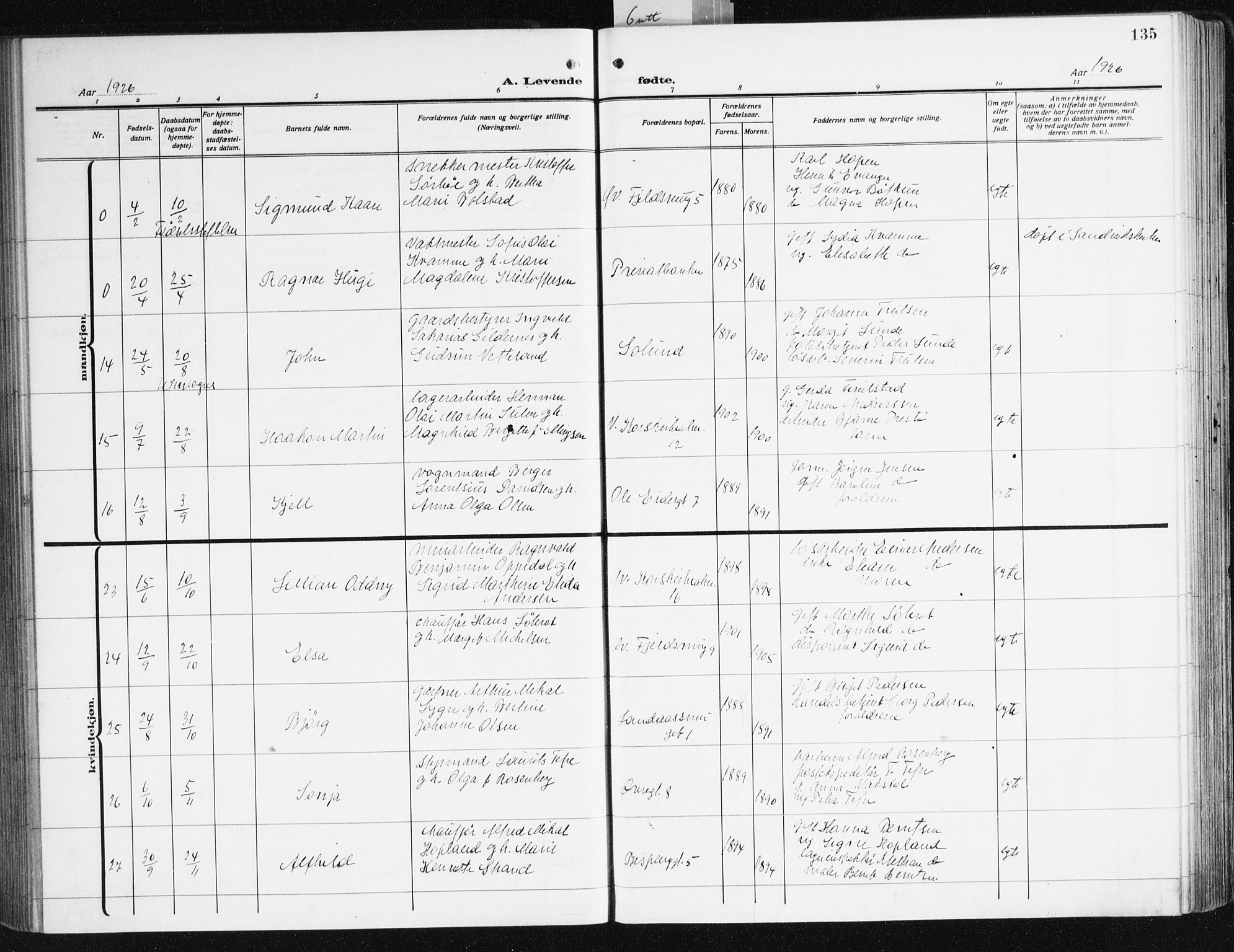 Korskirken sokneprestembete, AV/SAB-A-76101/H/Hab: Klokkerbok nr. B 12, 1917-1942, s. 135