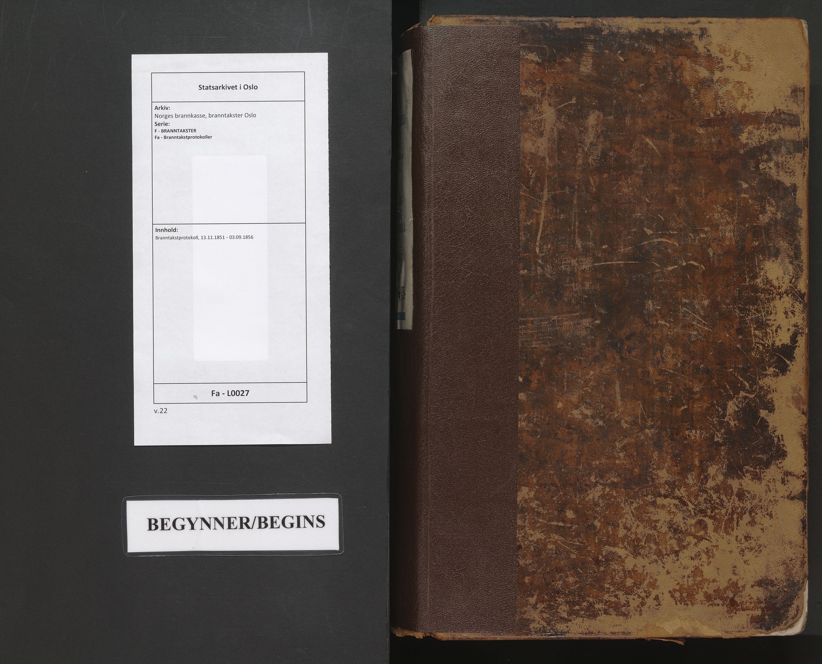 Norges brannkasse, branntakster Oslo, AV/SAO-A-11402/F/Fa/L0027: Branntakstprotokoll, 1851-1856