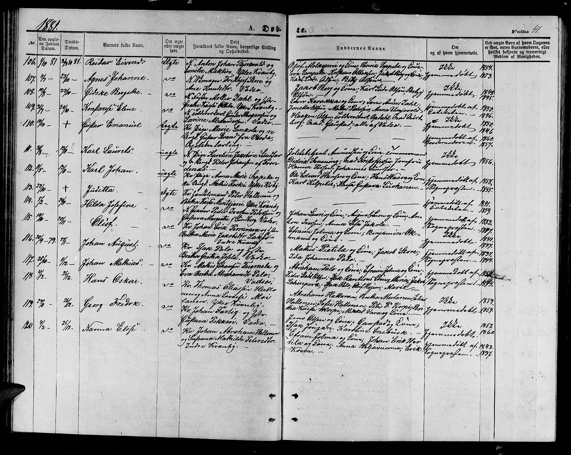 Vadsø sokneprestkontor, AV/SATØ-S-1325/H/Hb/L0002klokker: Klokkerbok nr. 2, 1875-1884, s. 41
