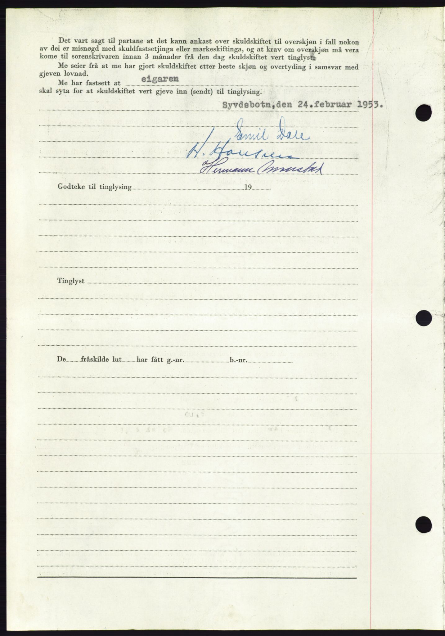 Søre Sunnmøre sorenskriveri, AV/SAT-A-4122/1/2/2C/L0094: Pantebok nr. 20A, 1953-1953, Dagboknr: 516/1953