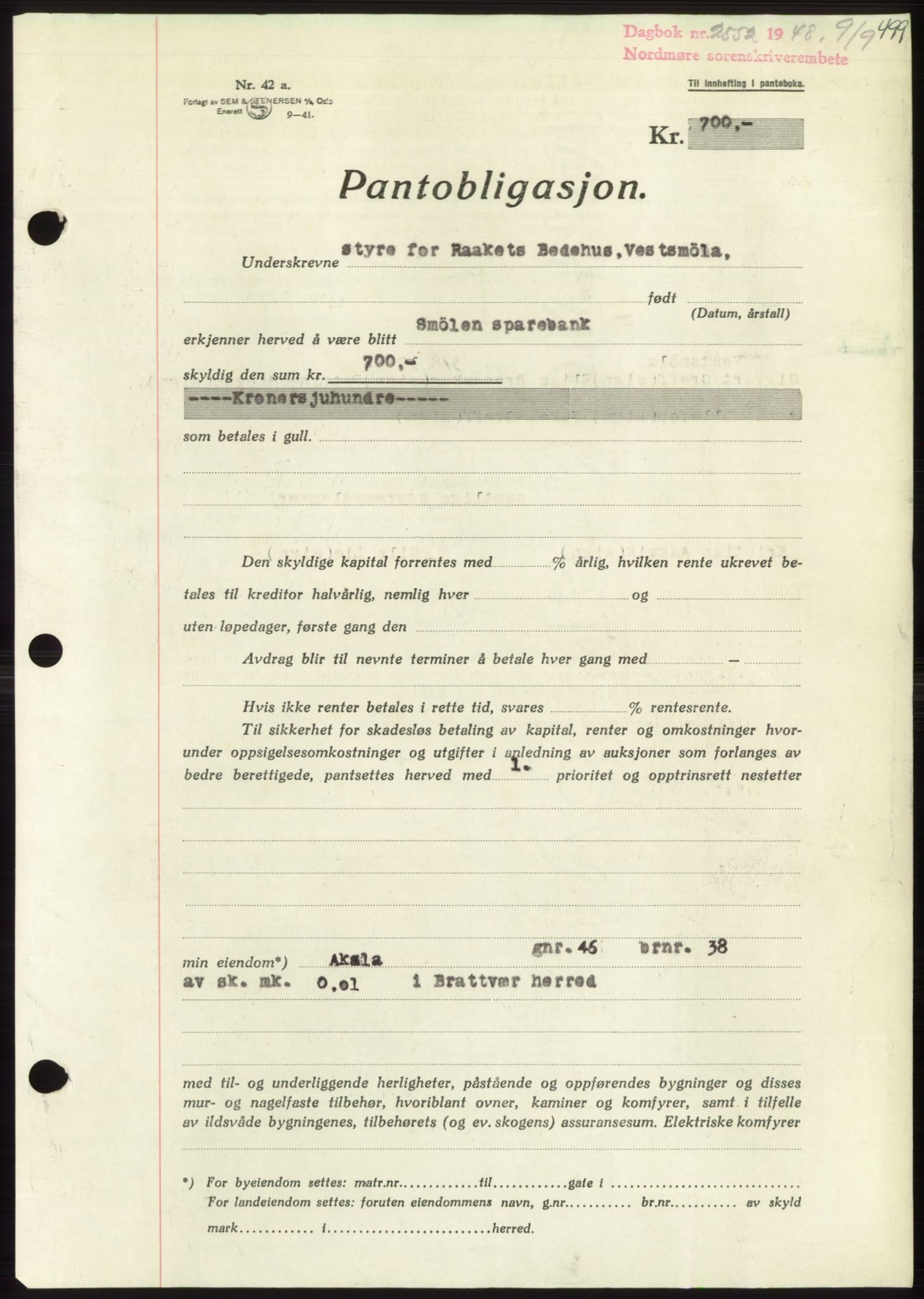 Nordmøre sorenskriveri, SAT/A-4132/1/2/2Ca: Pantebok nr. B99, 1948-1948, Dagboknr: 2552/1948