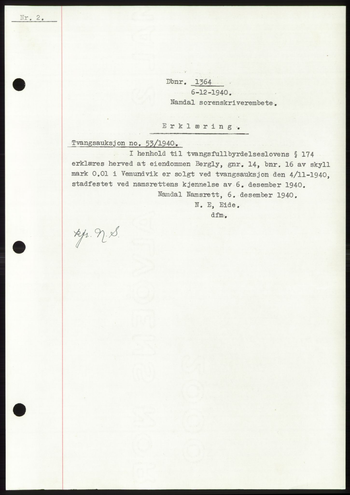 Namdal sorenskriveri, SAT/A-4133/1/2/2C: Pantebok nr. -, 1940-1941, Tingl.dato: 06.12.1940