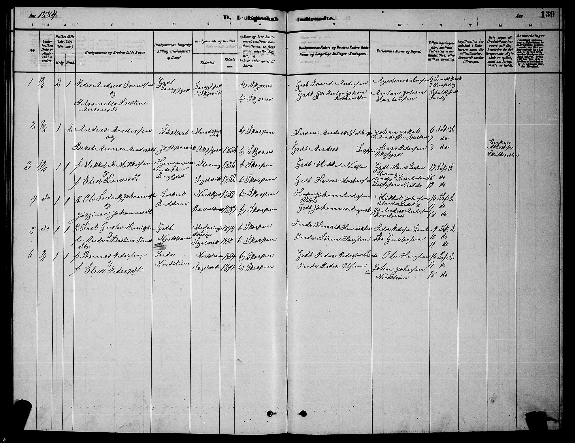 Skjervøy sokneprestkontor, AV/SATØ-S-1300/H/Ha/Hab/L0015klokker: Klokkerbok nr. 15, 1878-1890, s. 139