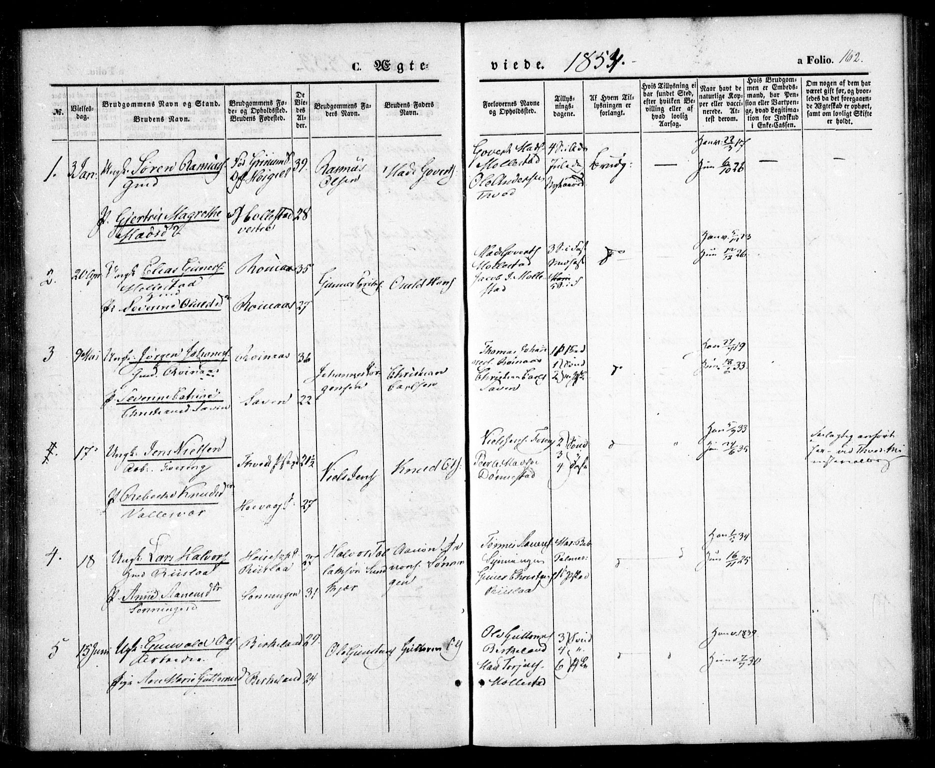 Birkenes sokneprestkontor, SAK/1111-0004/F/Fa/L0003: Ministerialbok nr. A 3, 1850-1866, s. 162