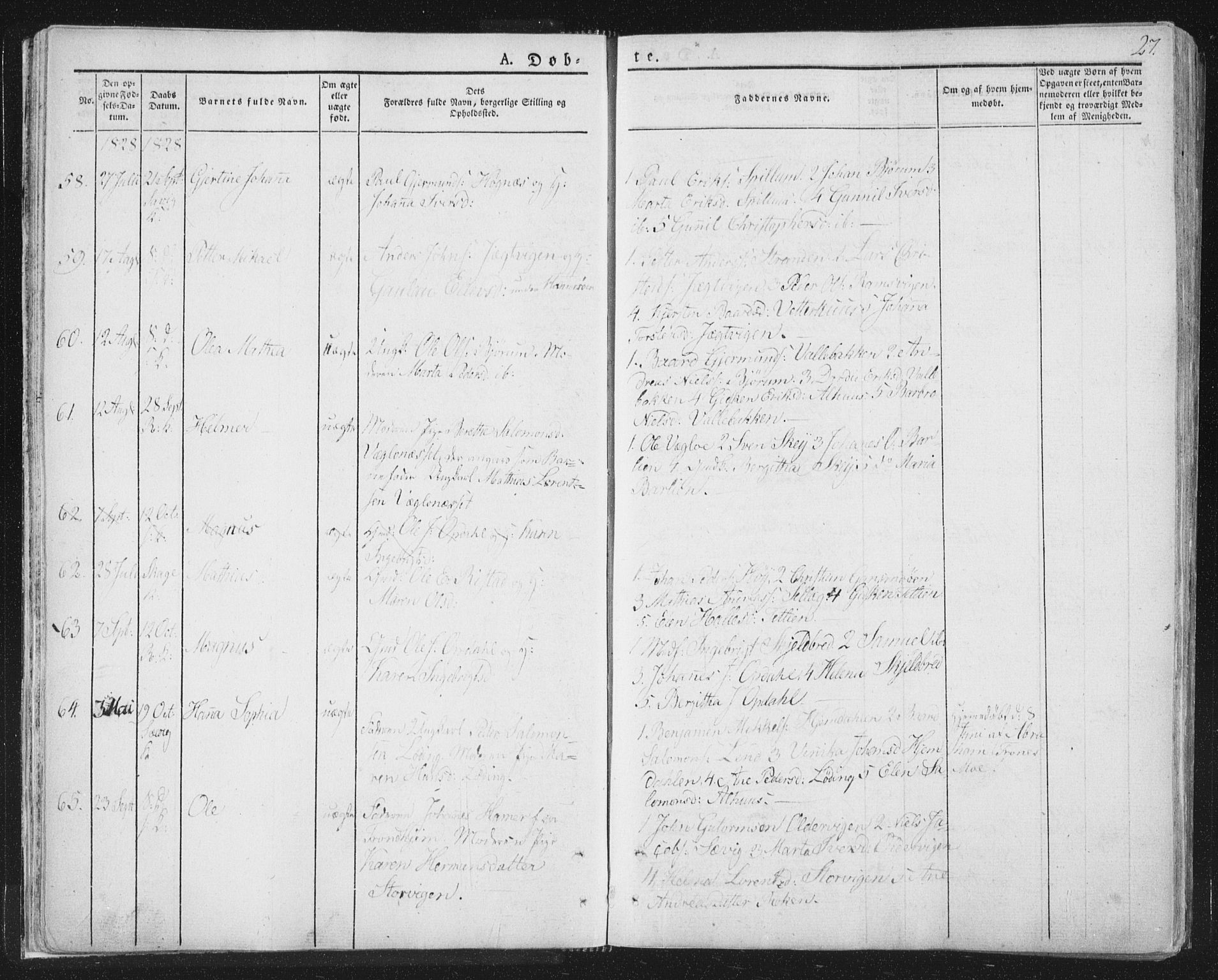 Ministerialprotokoller, klokkerbøker og fødselsregistre - Nord-Trøndelag, AV/SAT-A-1458/764/L0551: Ministerialbok nr. 764A07a, 1824-1864, s. 27