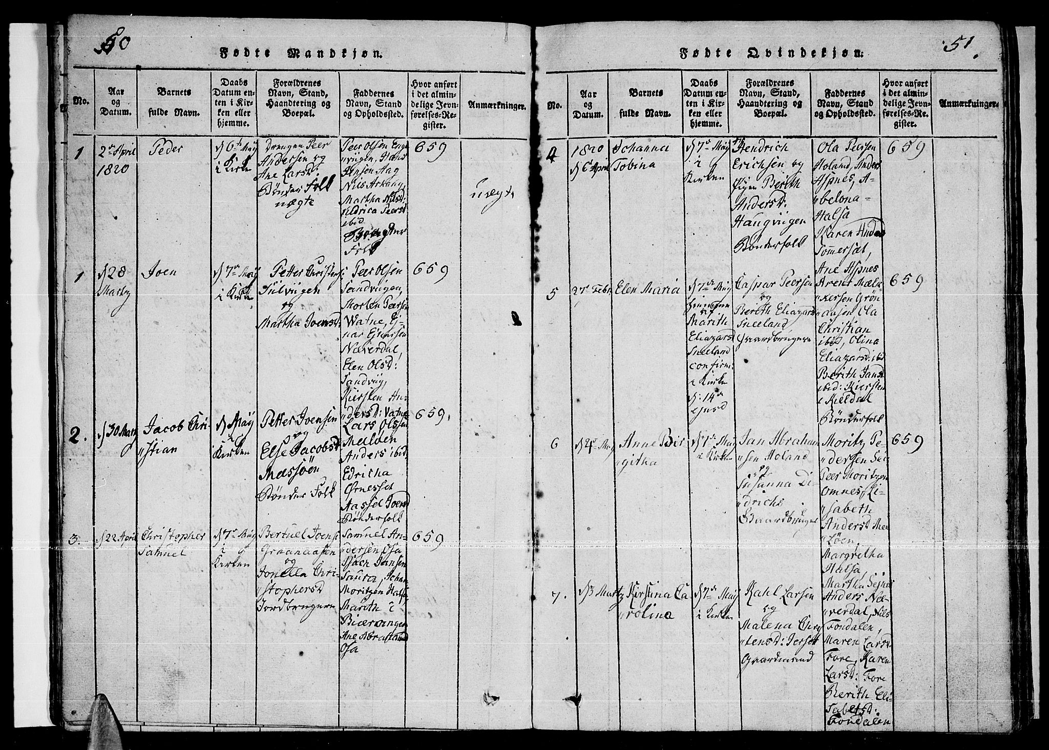 Ministerialprotokoller, klokkerbøker og fødselsregistre - Nordland, AV/SAT-A-1459/841/L0593: Ministerialbok nr. 841A04 /2, 1820-1825, s. 50-51