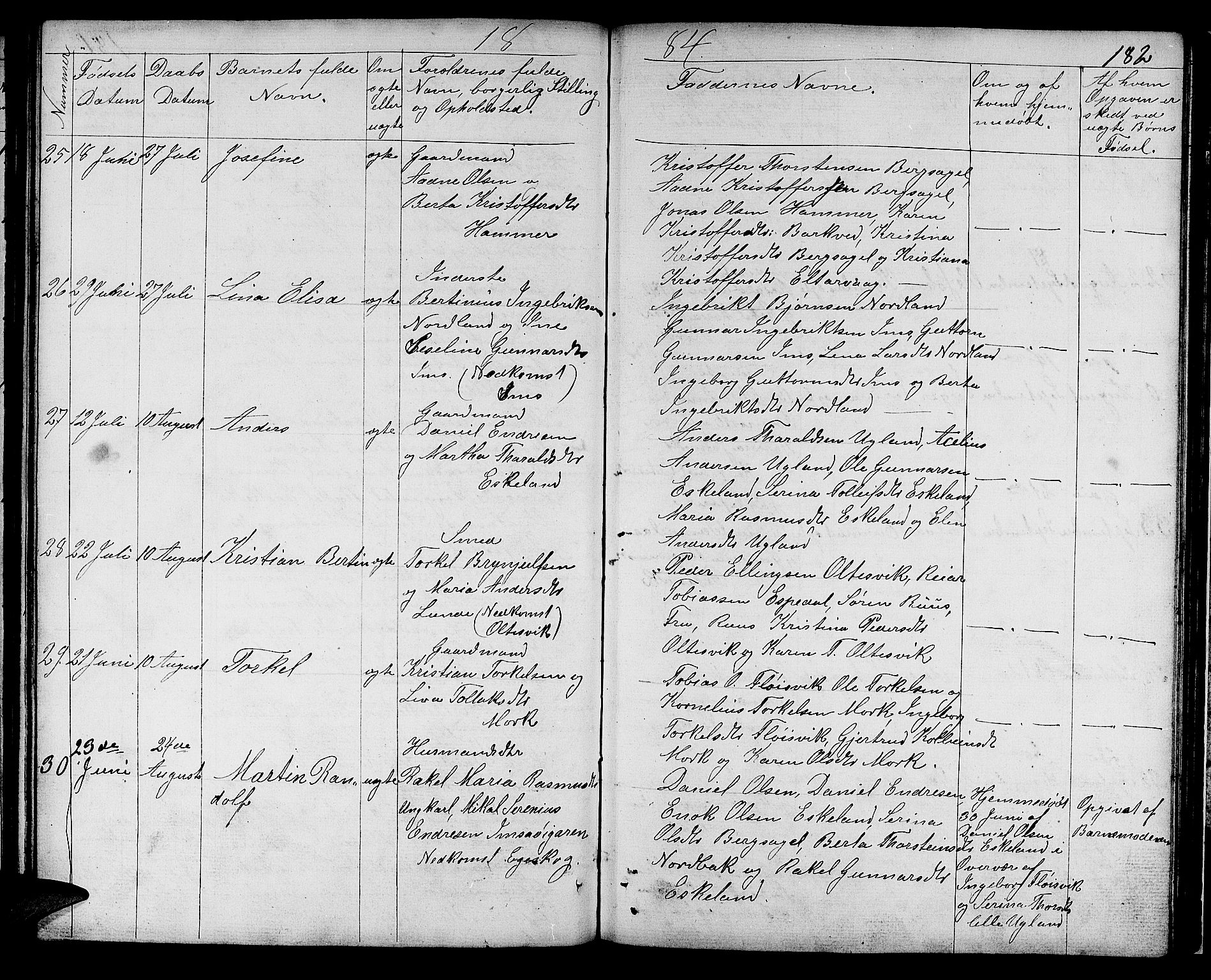 Høgsfjord sokneprestkontor, AV/SAST-A-101624/H/Ha/Hab/L0001: Klokkerbok nr. B 1, 1855-1885, s. 182