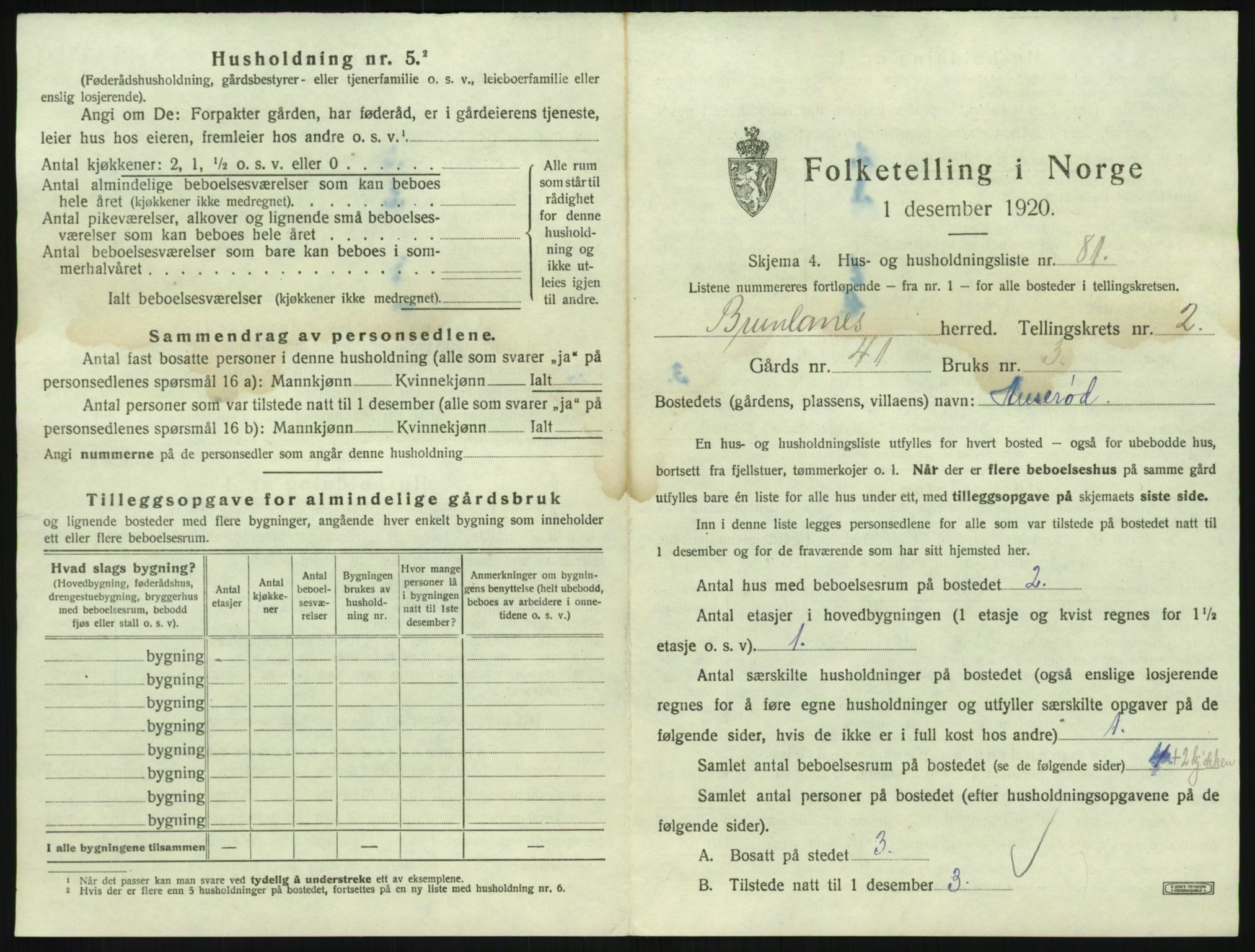 SAKO, Folketelling 1920 for 0726 Brunlanes herred, 1920, s. 473